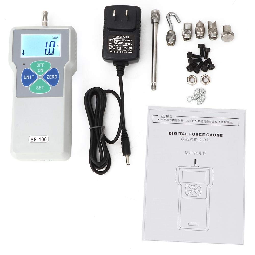 100N Digital Force Gauge Push Pull Tester - SF-100 Portable Spring Dynamometer with LCD Display (N/KG/LB) - High Precision Thrust Meter for Industrial Testing, Quality Control & Material Strength Measurement