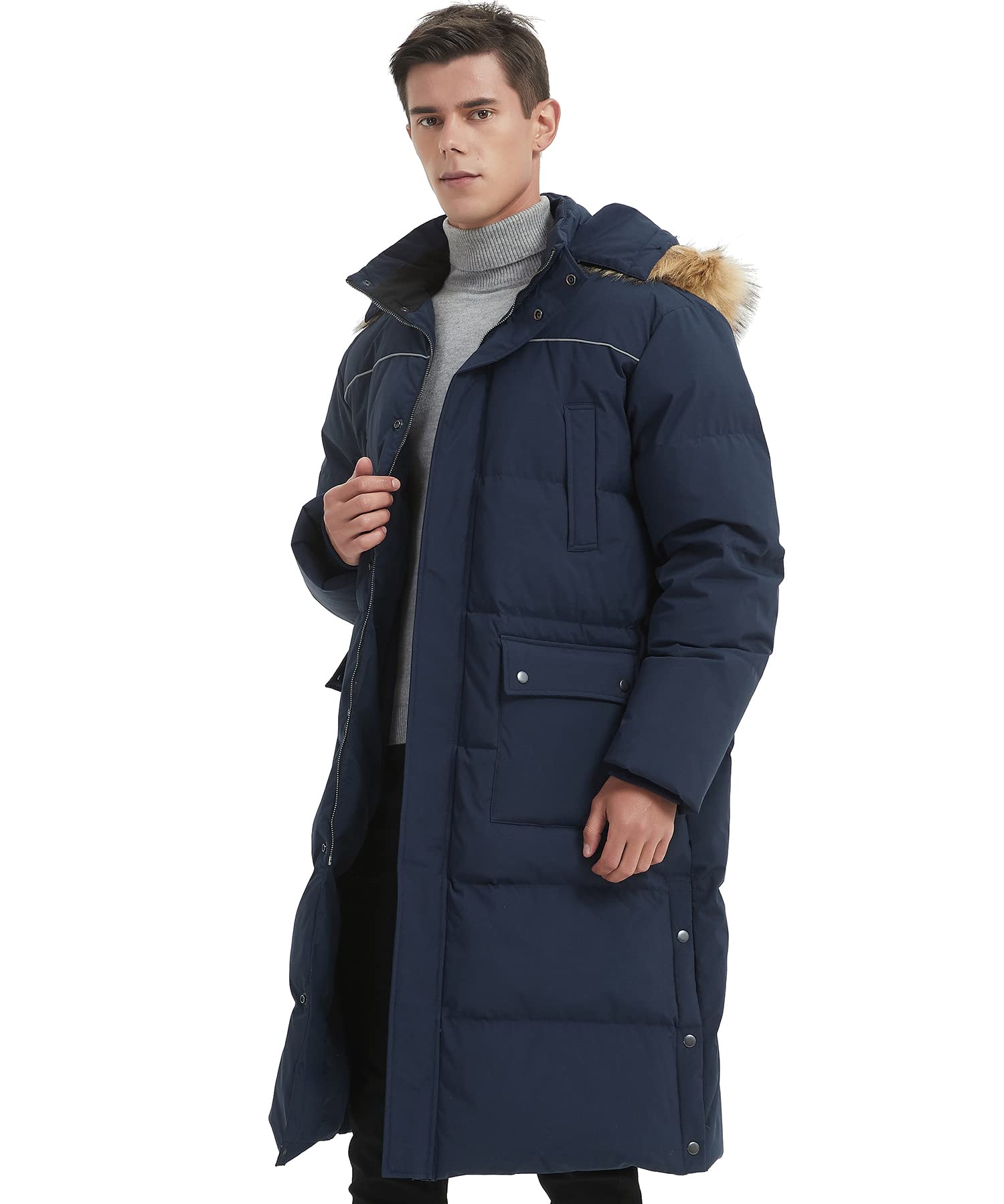 Men's Long Down Coat - Thickened Winter Puffer Jacket, Maxi Length Down Parka in Navy Blue | Warm & Stylish for Cold Weather, Outdoor Activities & Daily Wear