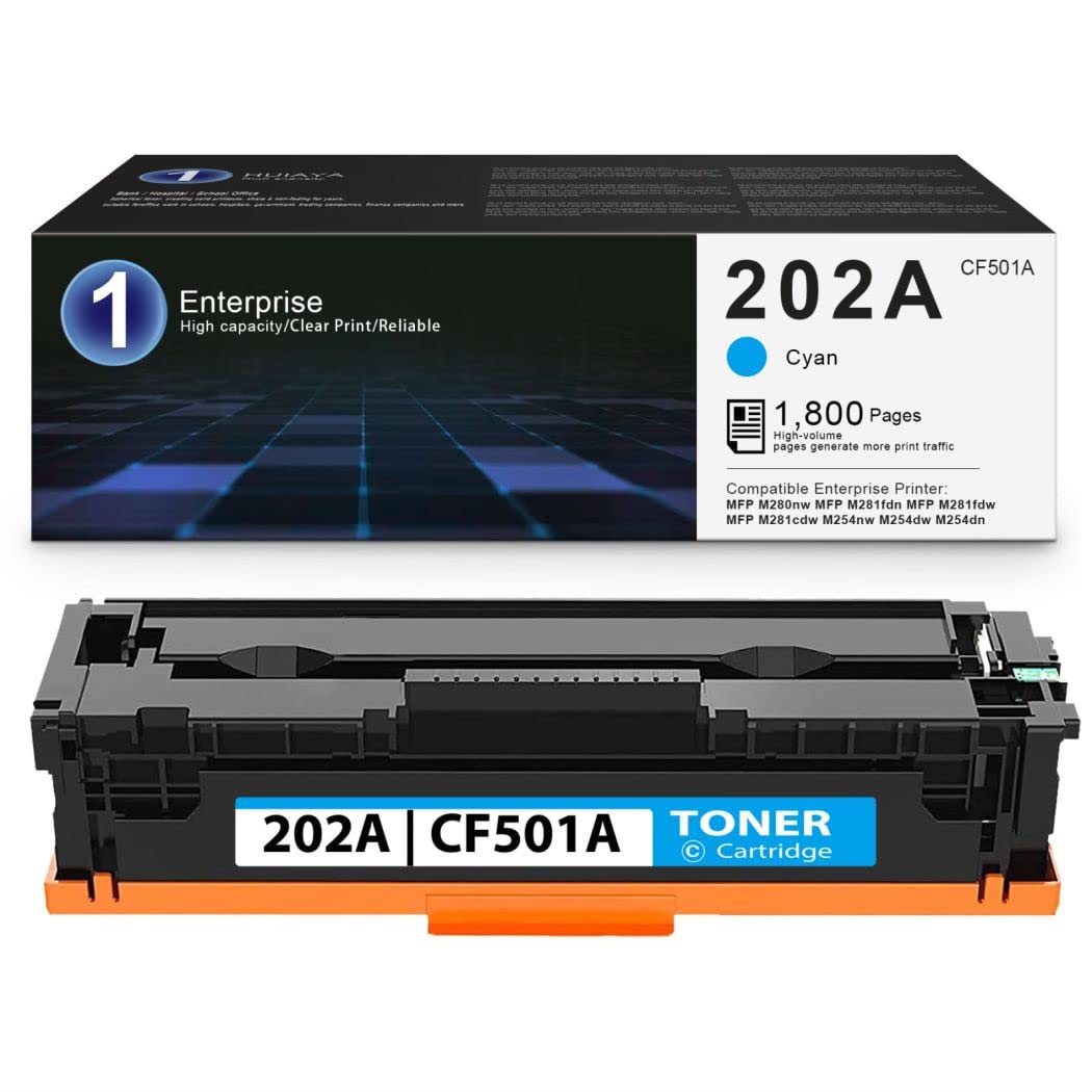 HUIAYA CF501A Cyan Toner Cartridge - Compatible Replacement for HP 202A Cyan (1 Pack) | Works with HP Pro MFP M281cdw, M281fdw, M254dn, M254nw, M254dw Printers | Ideal for Office Printing & High-Quality Documents