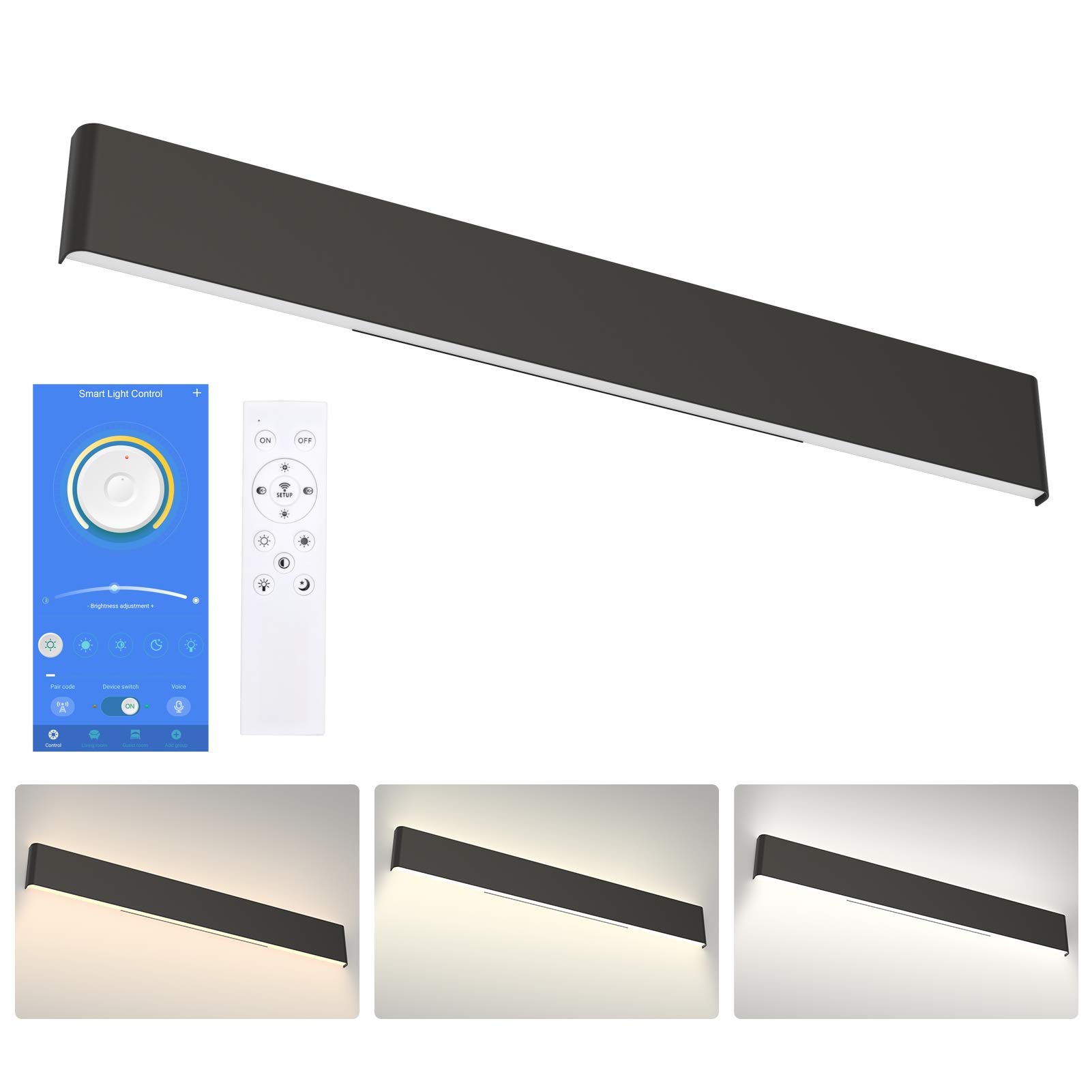 Aipsun 43.3 Inch Modern Black LED Vanity Light Fixture - Dimmable, Color Temperature Adjustable, APP & Remote Control - Perfect for Bathroom, Dressing Room, and Makeup Area Lighting