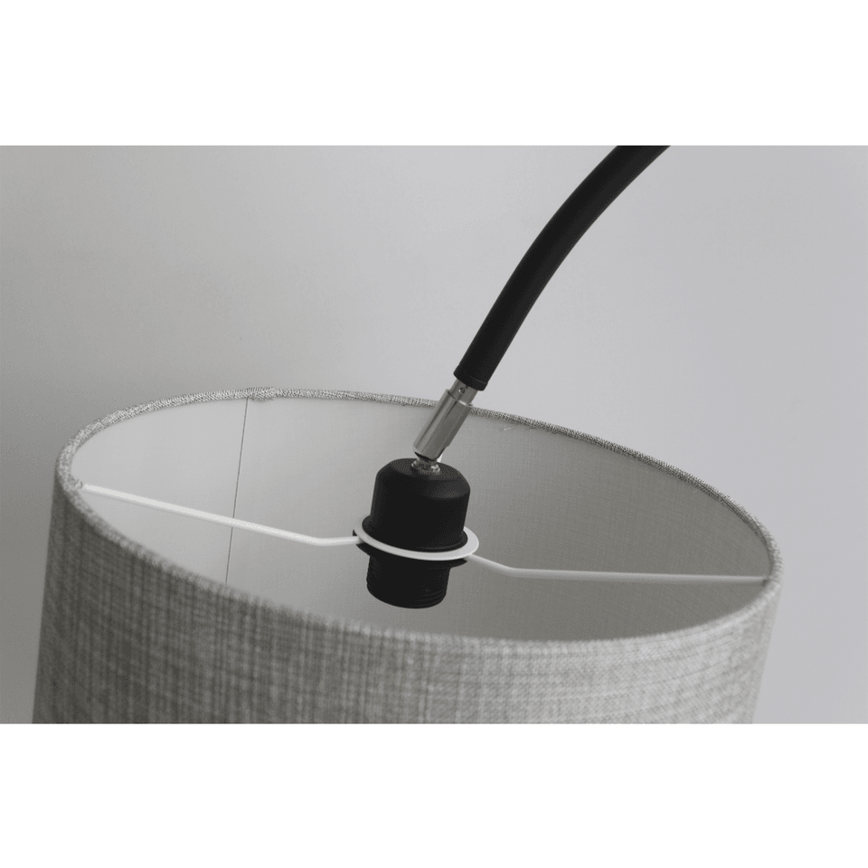Modern Curved Arc Standing Floor Lamp with Black Metal Base & Grey Fabric Shade - Perfect for Living Room, Bedroom, or Office Lighting