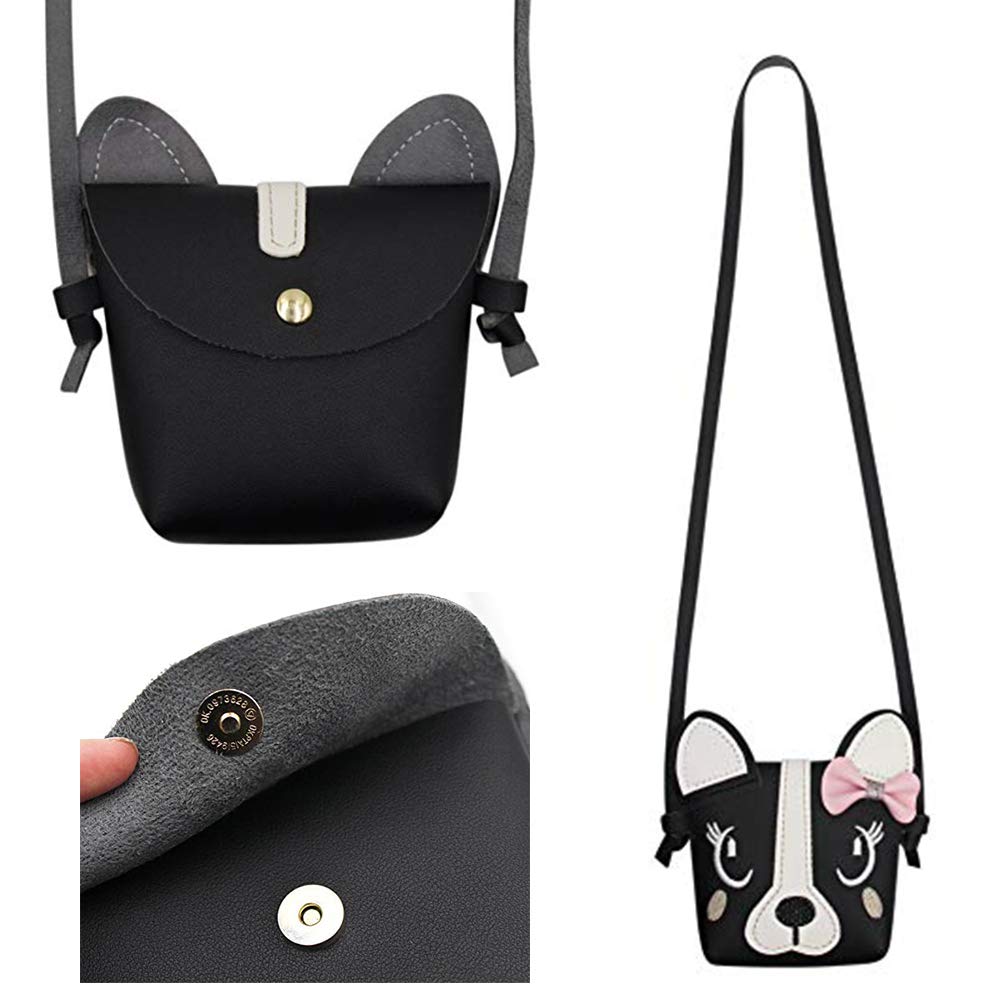 Adorable Puppy Shoulder Crossbody Bag with Bow - Stylish Gift for Girls & Teens (Black) - Perfect for School, Travel & Everyday Use