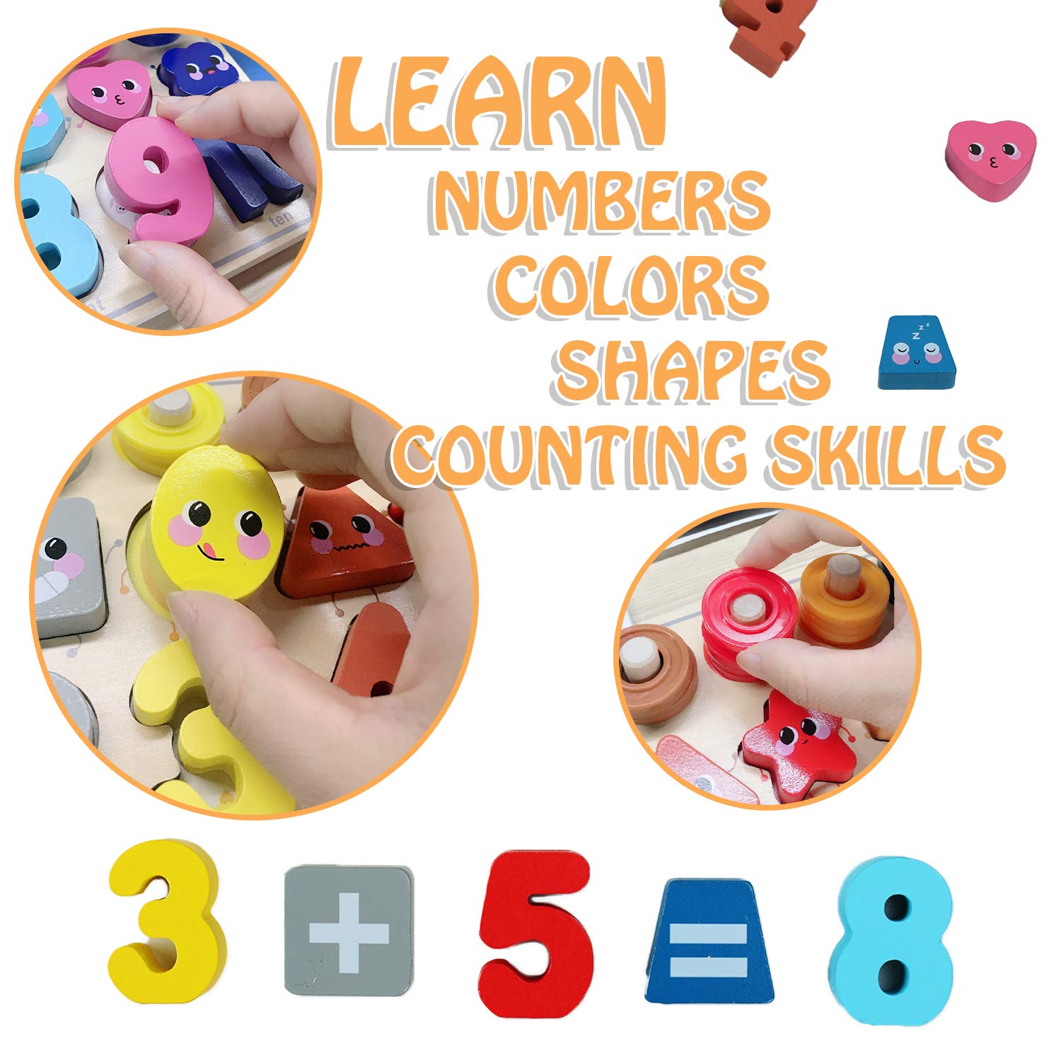 Montessori Wooden Toys for Kids - Number & Shape Stacking Game for Toddlers | Preschool Learning Math Blocks for Boys & Girls | Perfect Gift & Educational Play