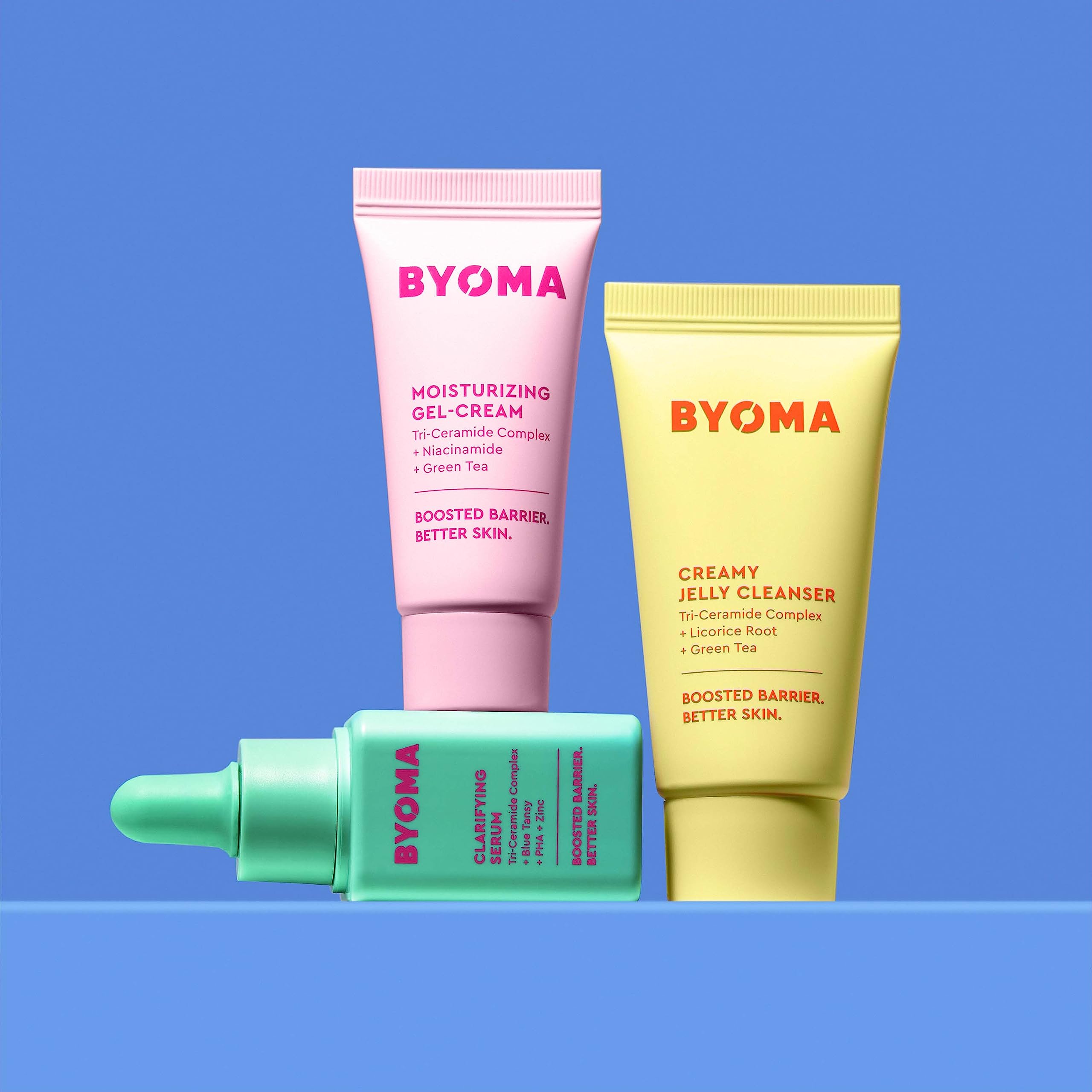BYOMA So Clear Set - Acne Treatment Skincare Kit with Barrier Repair - Creamy Jelly Cleanser, Clarifying Serum & Gel-Cream Moisturizer for Clear Skin - Unclogs Pores, Reduces Blemishes (30ml+15ml+15ml) - Perfect for Daily Acne-Prone Skin Care Routine & Travel Skincare Essentials