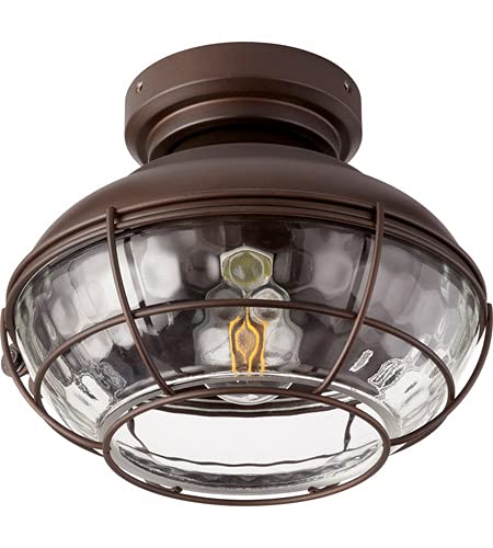 Quorum 1974-86 Windmill Indoor/Outdoor Ceiling Fan Light Kit - Damp Rated, Small Cage Design with Etched Glass Shade, Oiled Bronze Finish - Includes LED Bulb | Perfect for Patio, Porch, Bedroom & Living Room