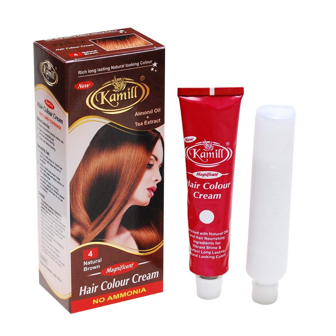 Kamill Natural Brown Hair Color with Almond Oil & Tea Extract - 100g | Ammonia-Free, Long-Lasting Hair Dye for Women & Men | Perfect for At-Home Hair Coloring & Touch-Ups