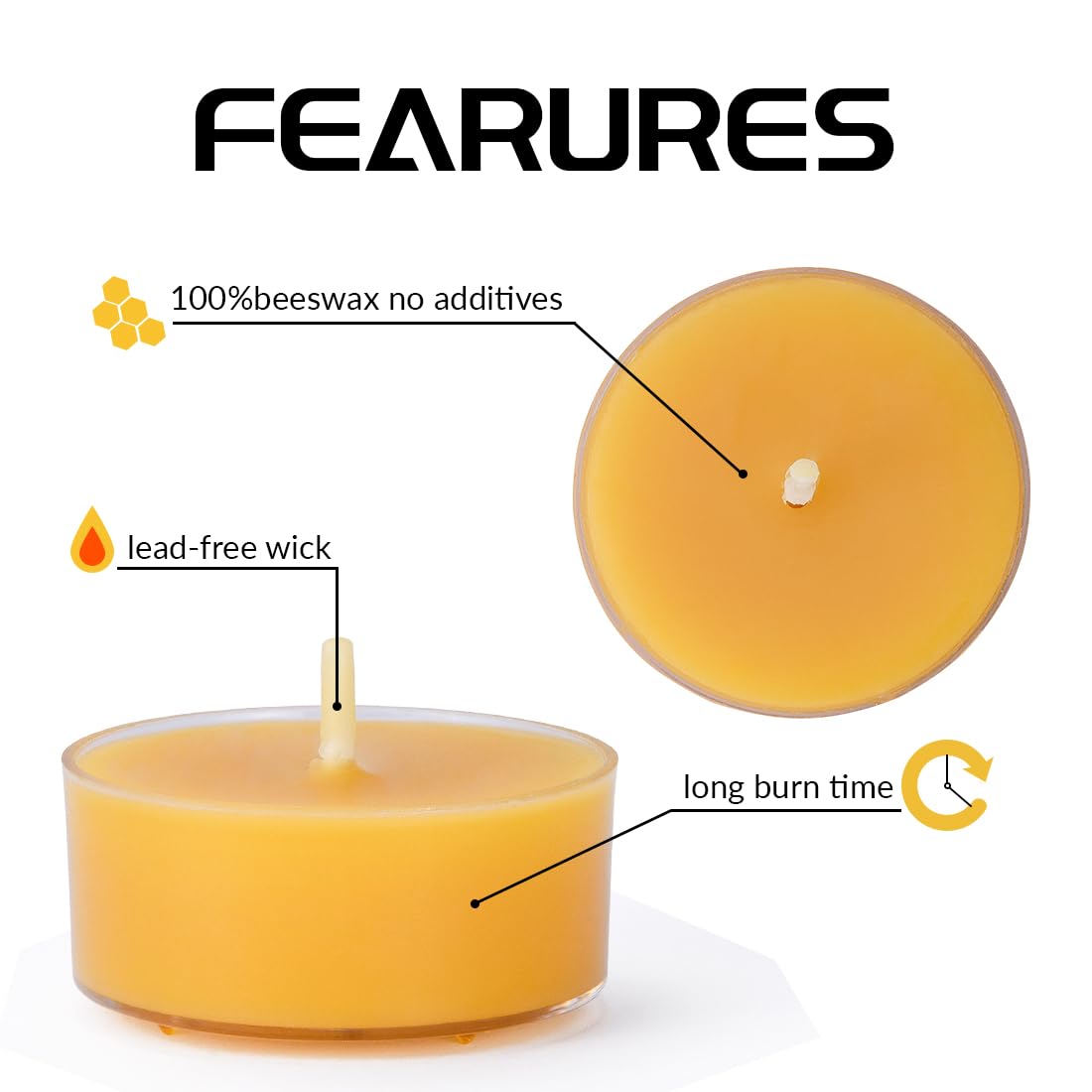 Organic Natural Yellow Beeswax Tealights - 24 Pack | Clean Burning, Smokeless, Eco-Friendly Candles for Home, Spa, Meditation & Romantic Ambiance