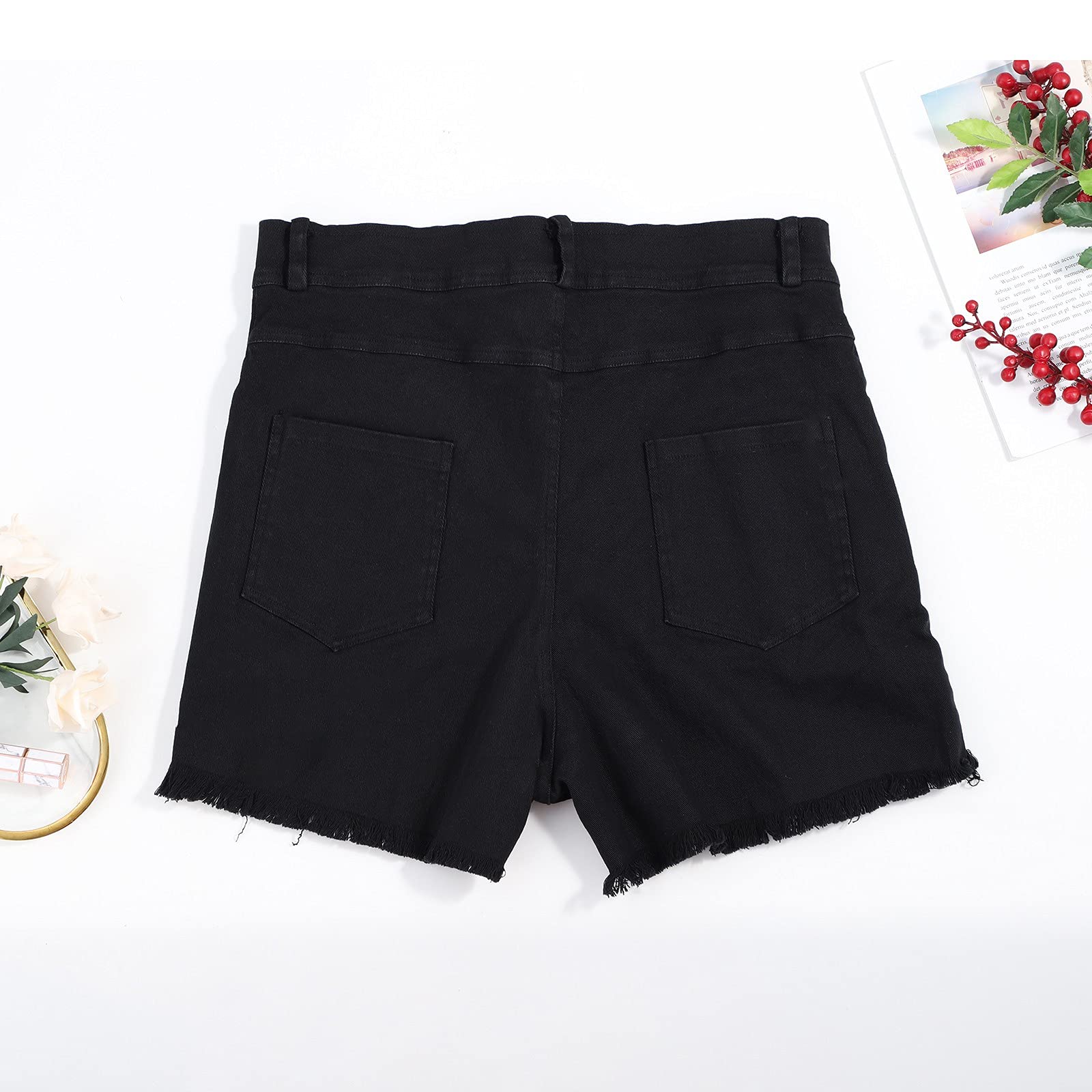 Women's Plus Size Distressed Denim Bermuda Shorts - Knee Length Casual & Party Jeans Shorts for Night Out, Beach, and Summer Wear