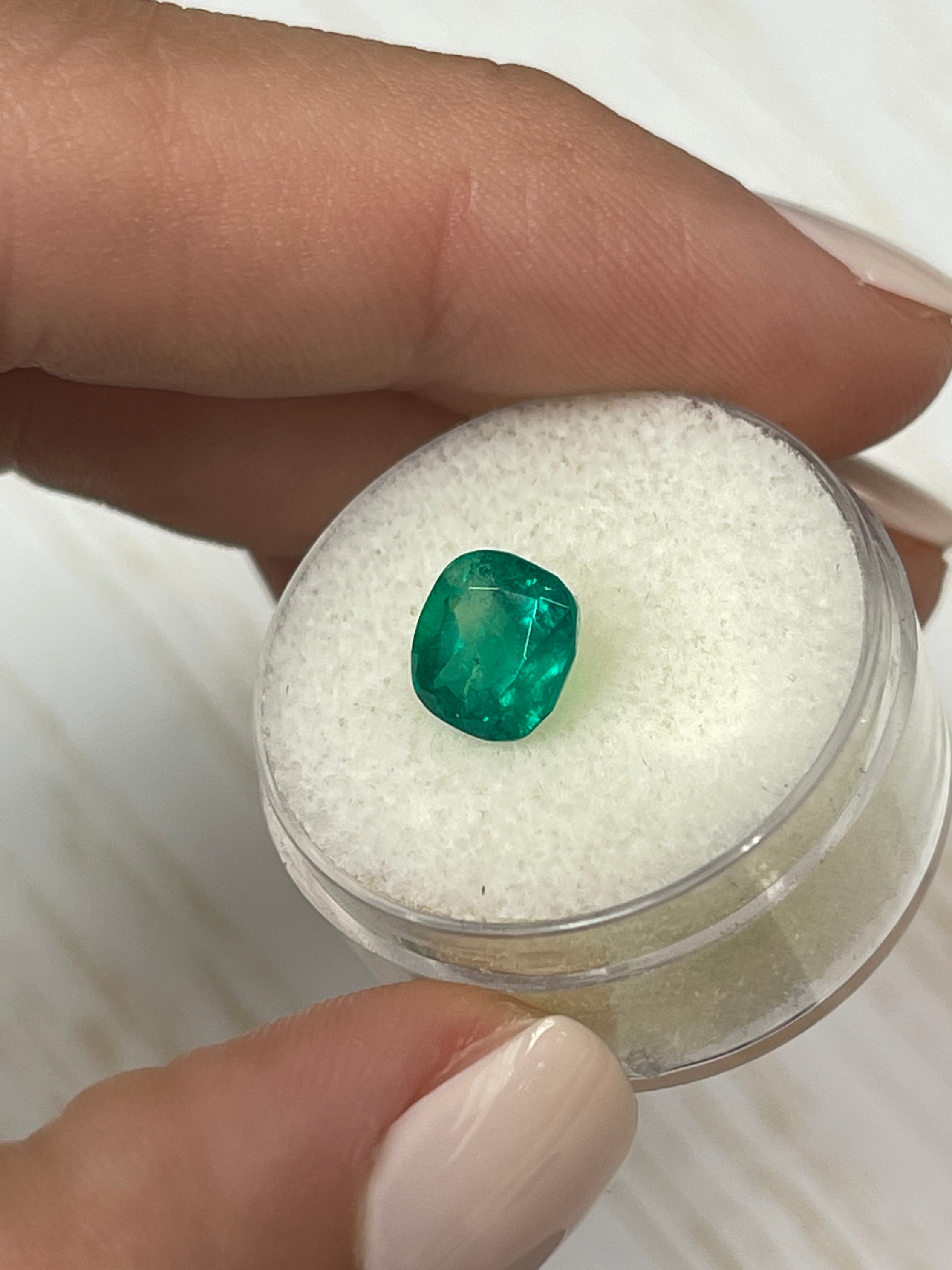 1.96 Carat Muzo Green Colombian Emerald - 7.5x7.5mm Natural Loose Cushion Cut Gemstone for Jewelry Making & Engagement Rings