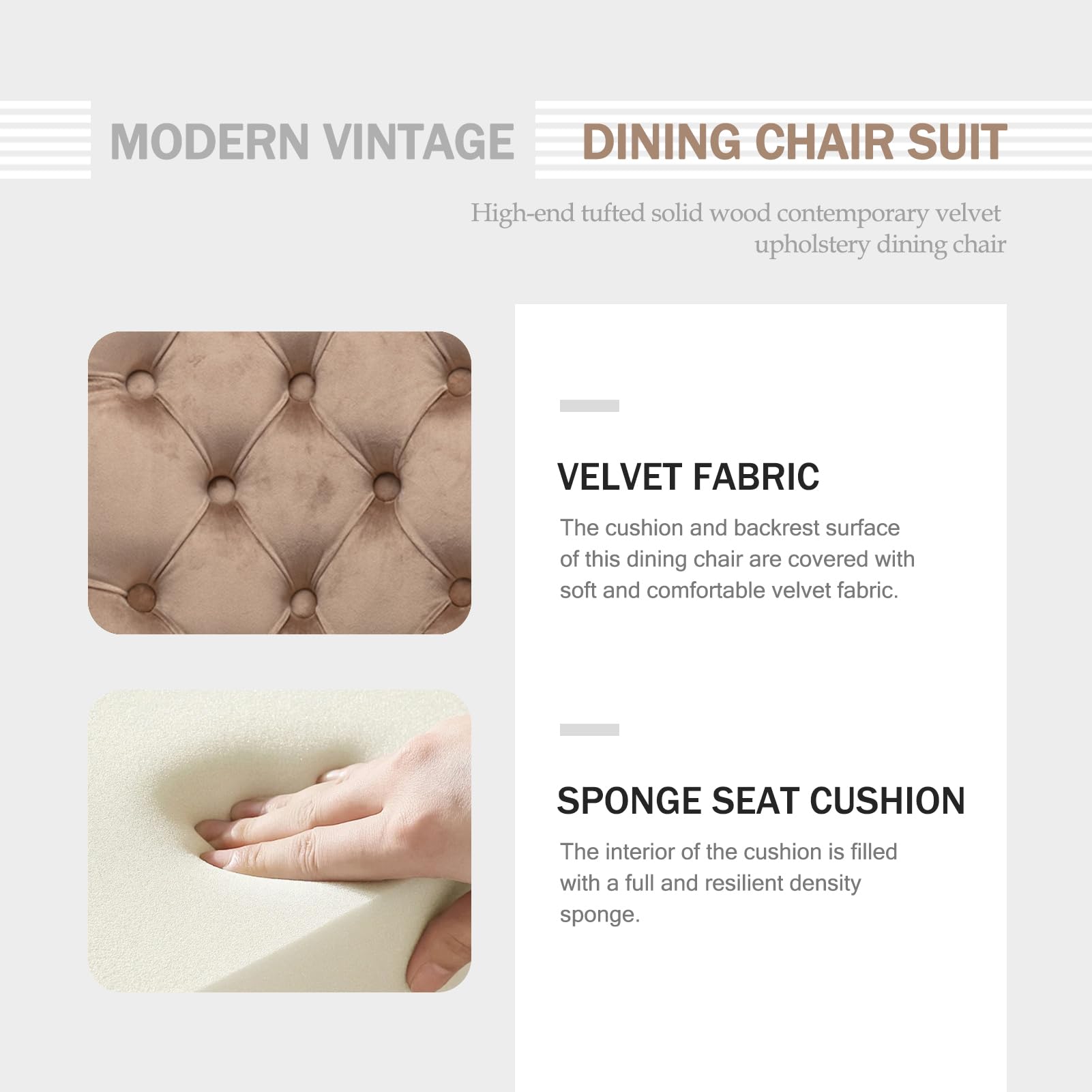 4 Velvet Upholstered Dining Chairs Set with Ring Pull Trim & Button Back - Modern Comfortable Seating for Kitchen, Bedroom & Living Room (Khaki) | Perfect for Home Dining, Entertaining Guests & Cozy Reading Nooks
