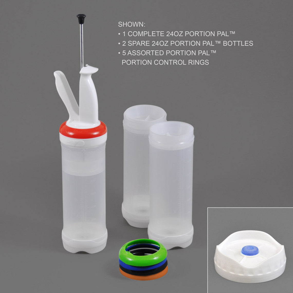 Fifo Portion Pal 24 Oz Squeeze Bottle Kit with 1 x 2 Valve Cap & 5 Assorted Rings - Blue | Perfect for Condiments, Sauces, Dressings & Kitchen Organization