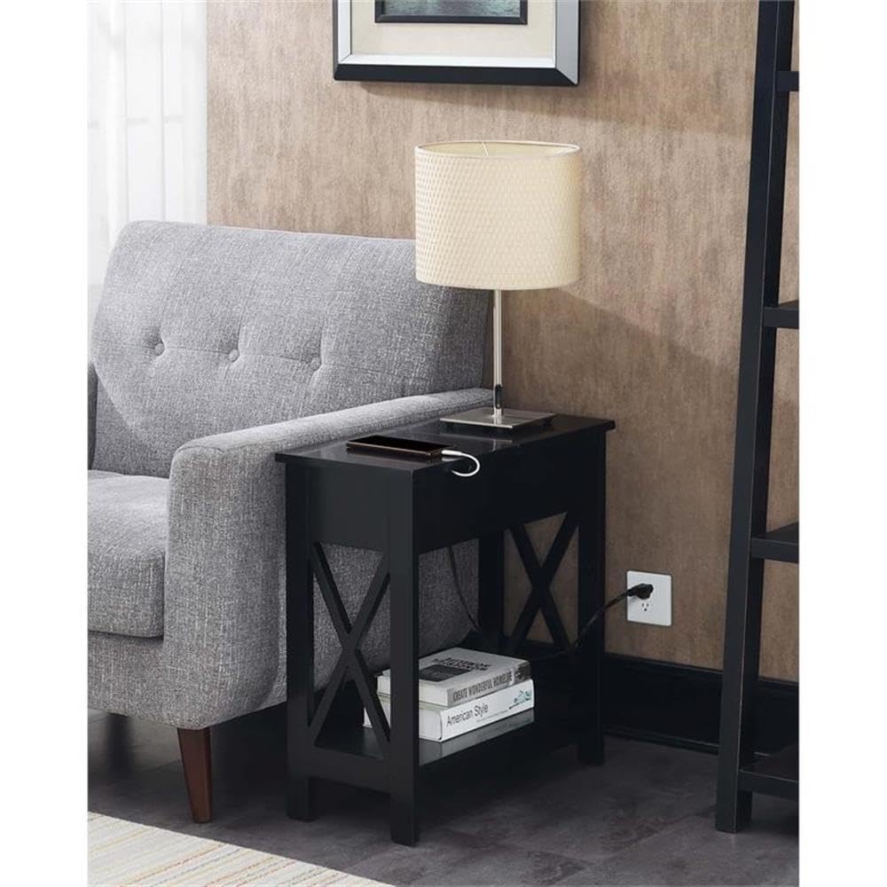 Premium Black End Tables with Built-in USB Charging Station - Set of 2 Modern Side Tables for Living Room, Bedroom & Office