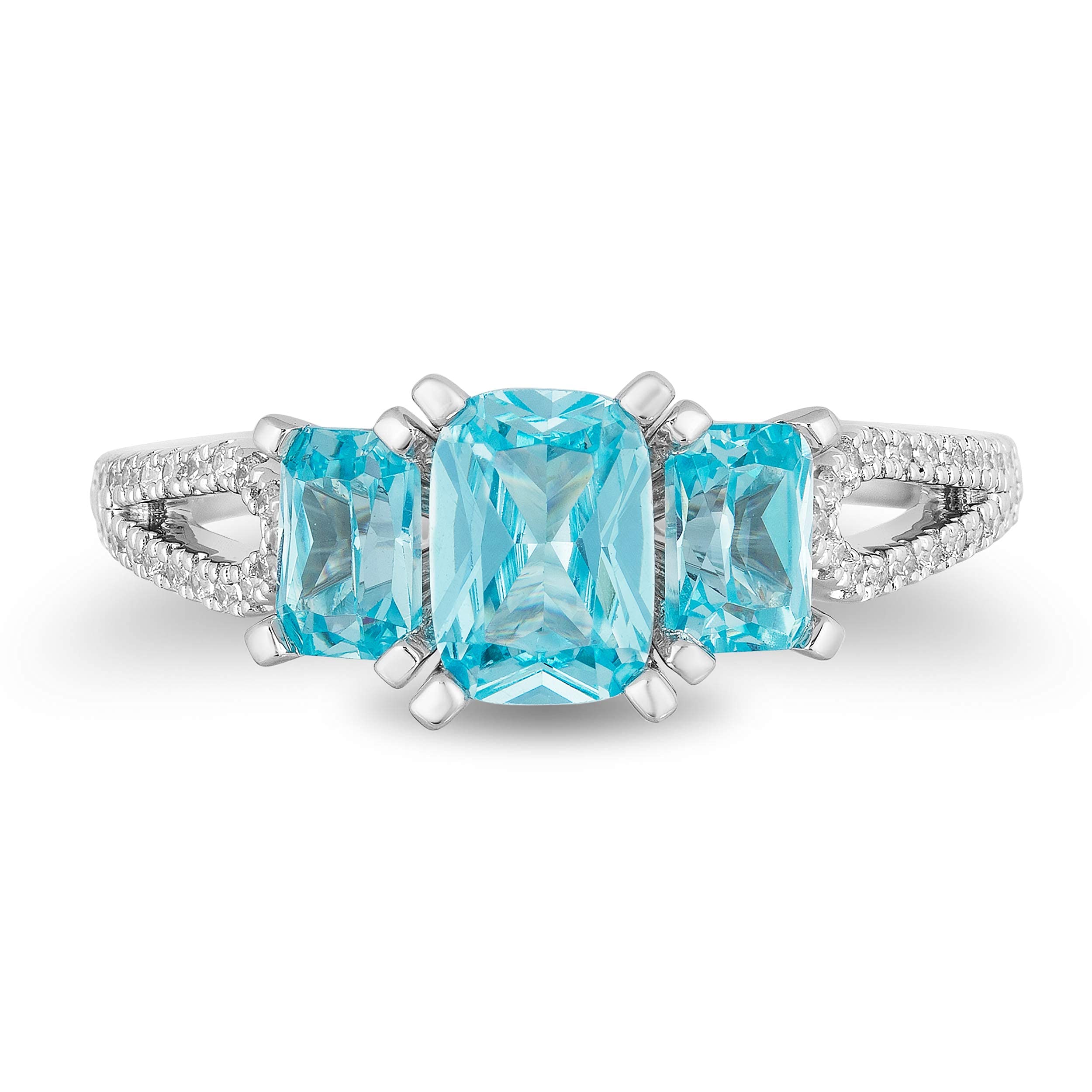Enchanted Disney Elsa Sterling Silver Ring with 1/8 Cttw Diamond & Sky Blue Topaz - Elegant Jewelry for Women, Perfect for Birthday Gifts, Anniversary, and Disney Princess Fans