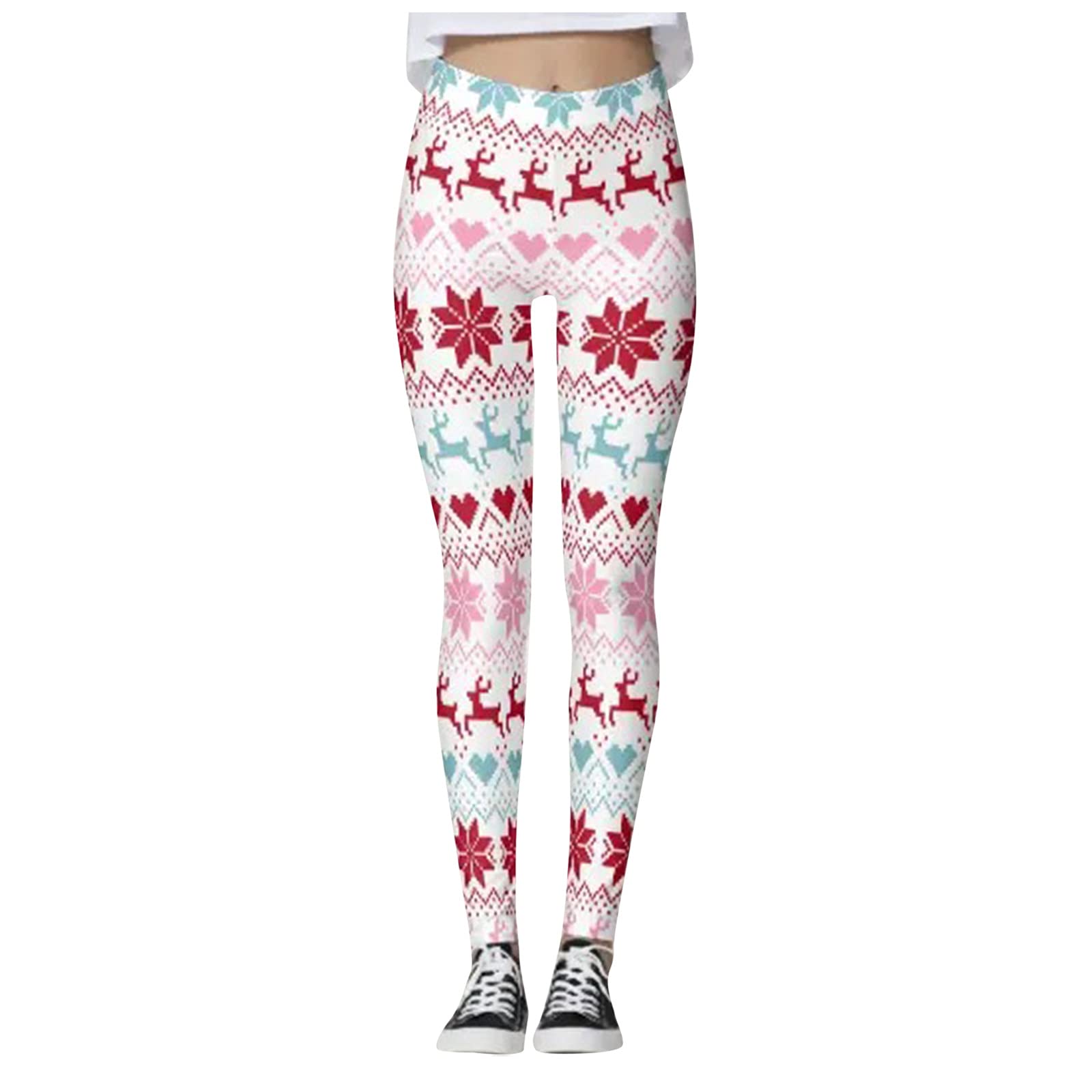 Funny Christmas Reindeer Snowman Print Women's High Waist Yoga Pants - Trendy Holiday Workout Leggings for Gym, Running & Festive Parties
