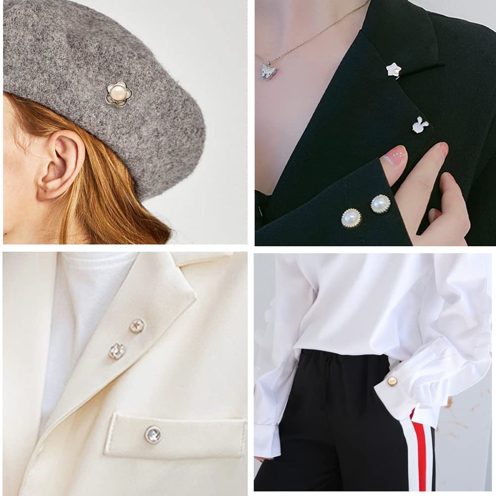 20Pcs Women's Shirt Brooch Buttons - Pearl & Rhinestone No Sew Button Pins for Blouses, Safety Mini Brooch Pins for DIY Clothing & Fashion Accessories | Perfect for Dress Shirts, Cardigans & Jacket Embellishments