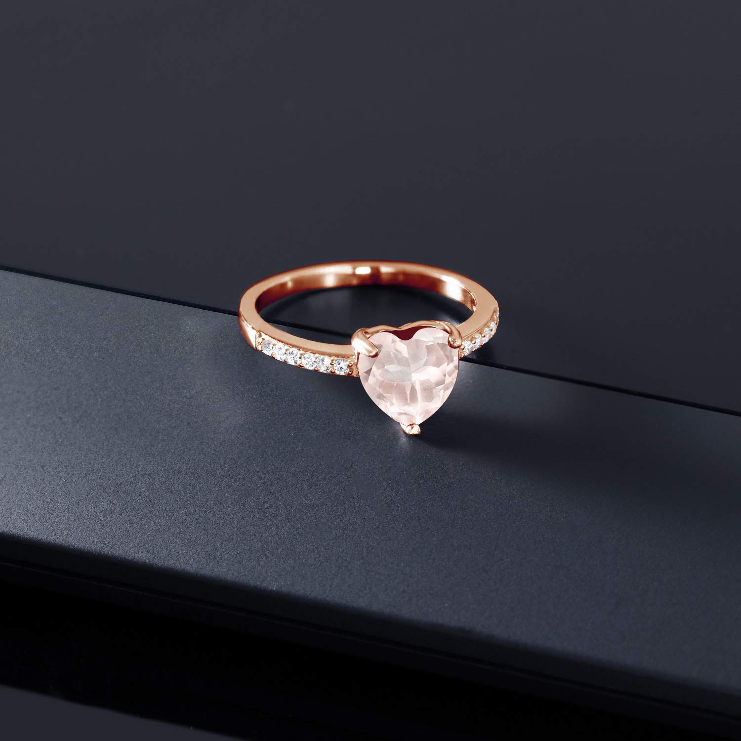 18K Rose Gold Plated Sterling Silver Heart Shaped Rose Quartz Ring for Women - 1.90 CTTW Gemstone Birthstone Jewelry (Sizes 5-9) | Valentine's Day Gift, Anniversary Present, Romantic Proposal Jewelry