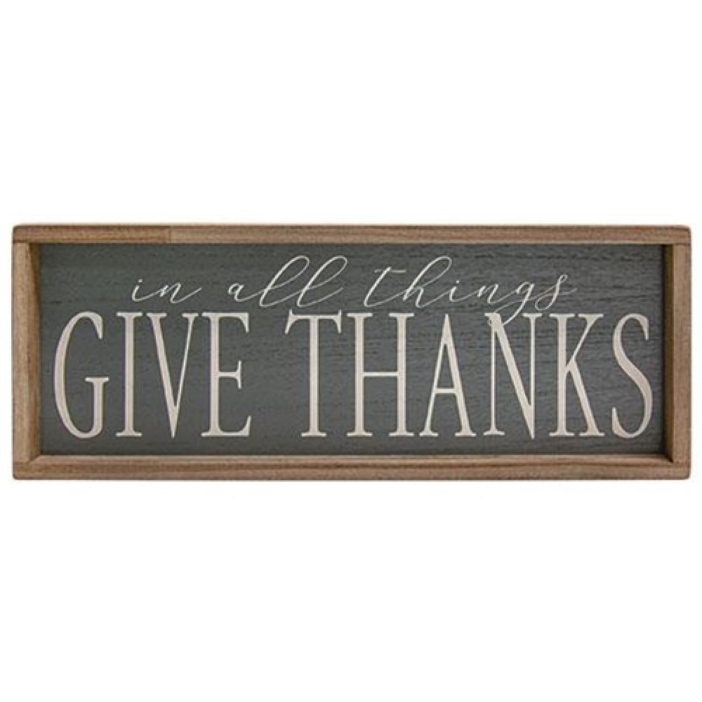 Give Thanks Weathered Wood Framed Wall Sign - Rustic Farmhouse Decor for Thanksgiving, Home, Office & Gifts