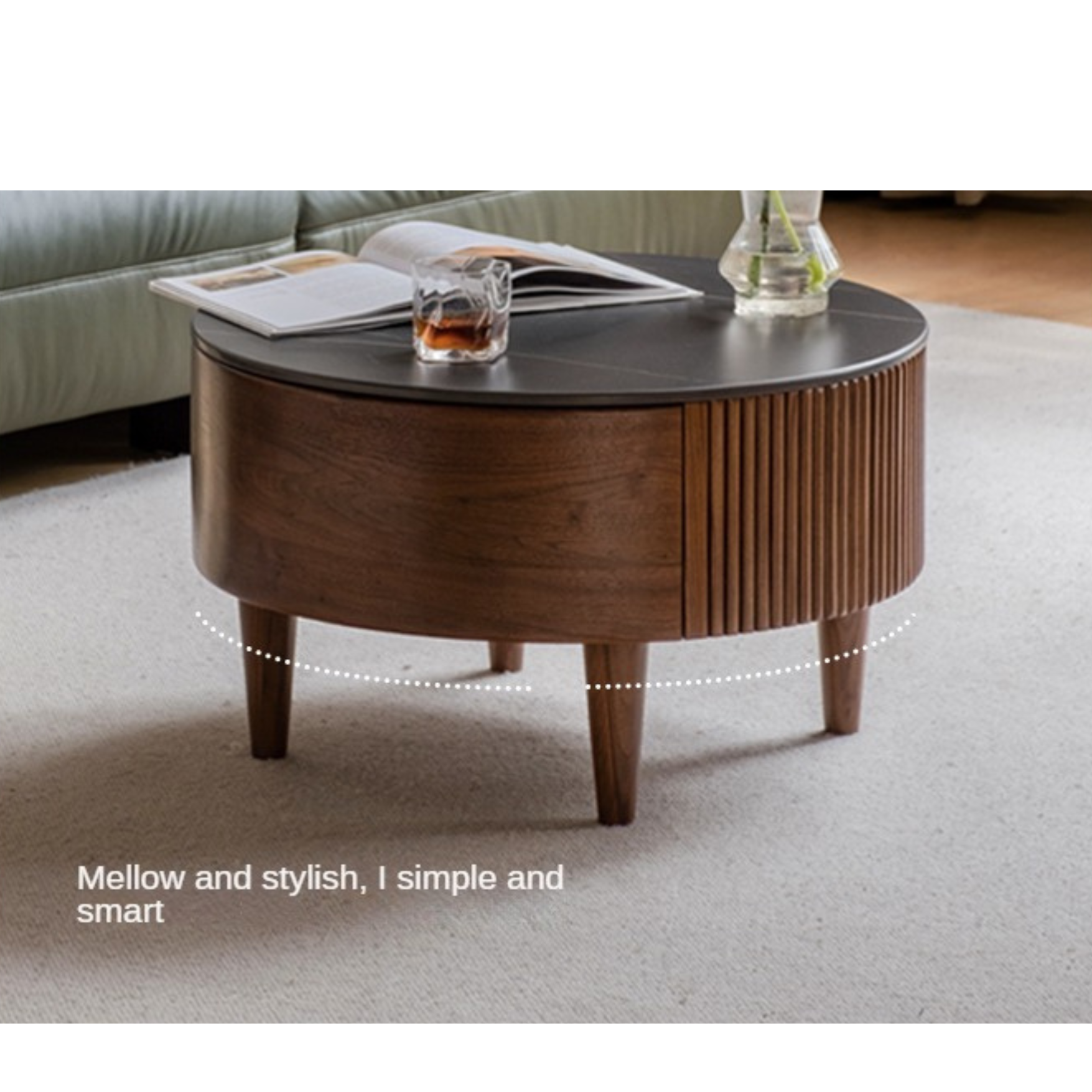 Premium Black Walnut & Ash Solid Wood Combination Rock Plate Coffee Table - Modern Living Room Furniture for Home Decor & Relaxation