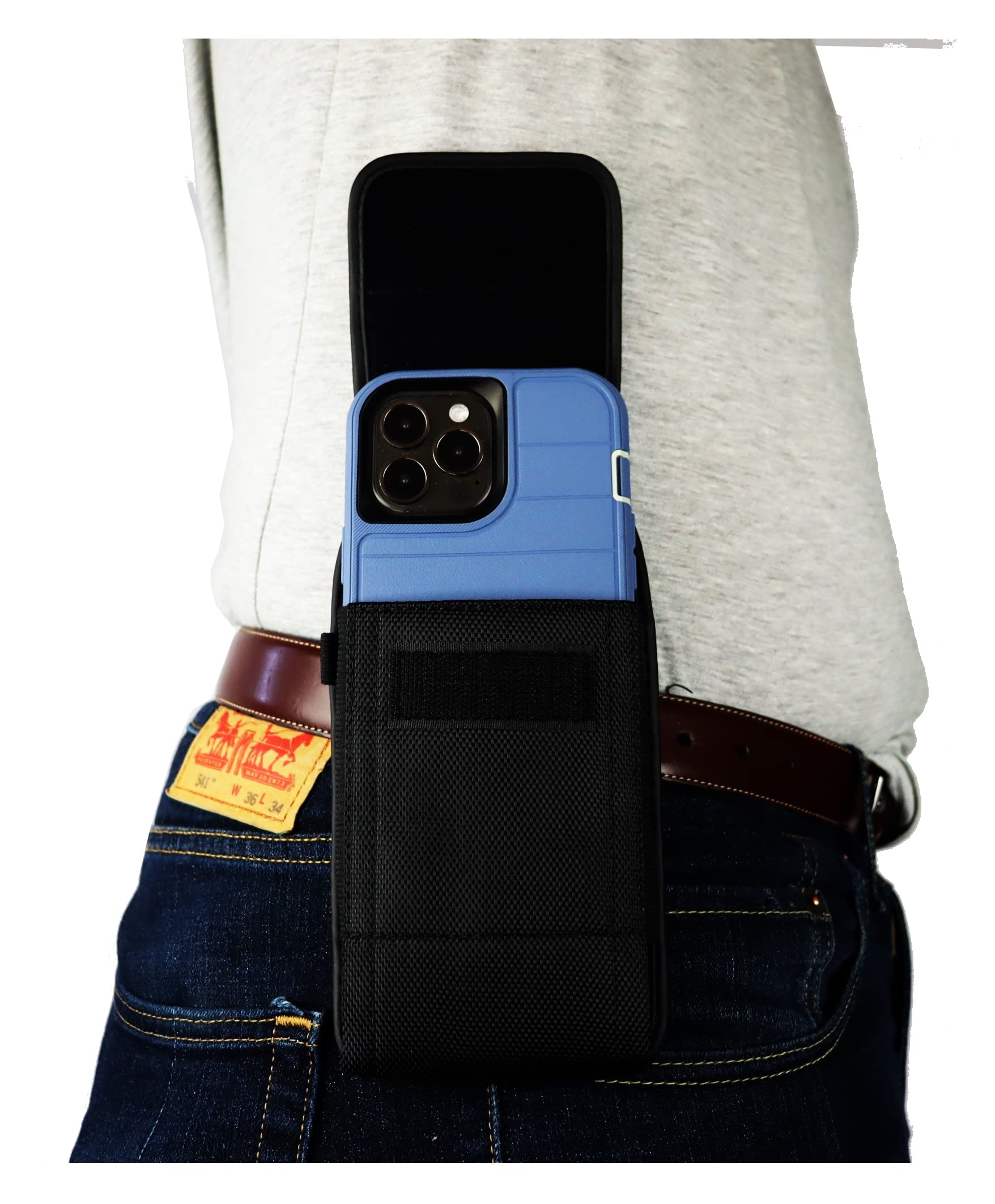 Durable Nylon Phone Holster Pouch for iPhone 16 Pro Max/15/14/13/12/11 Pro Max & 16/15 Plus - Belt Clip Holder Case Compatible with Otterbox Defender/Commuter - Perfect for Outdoor Activities, Work & Travel