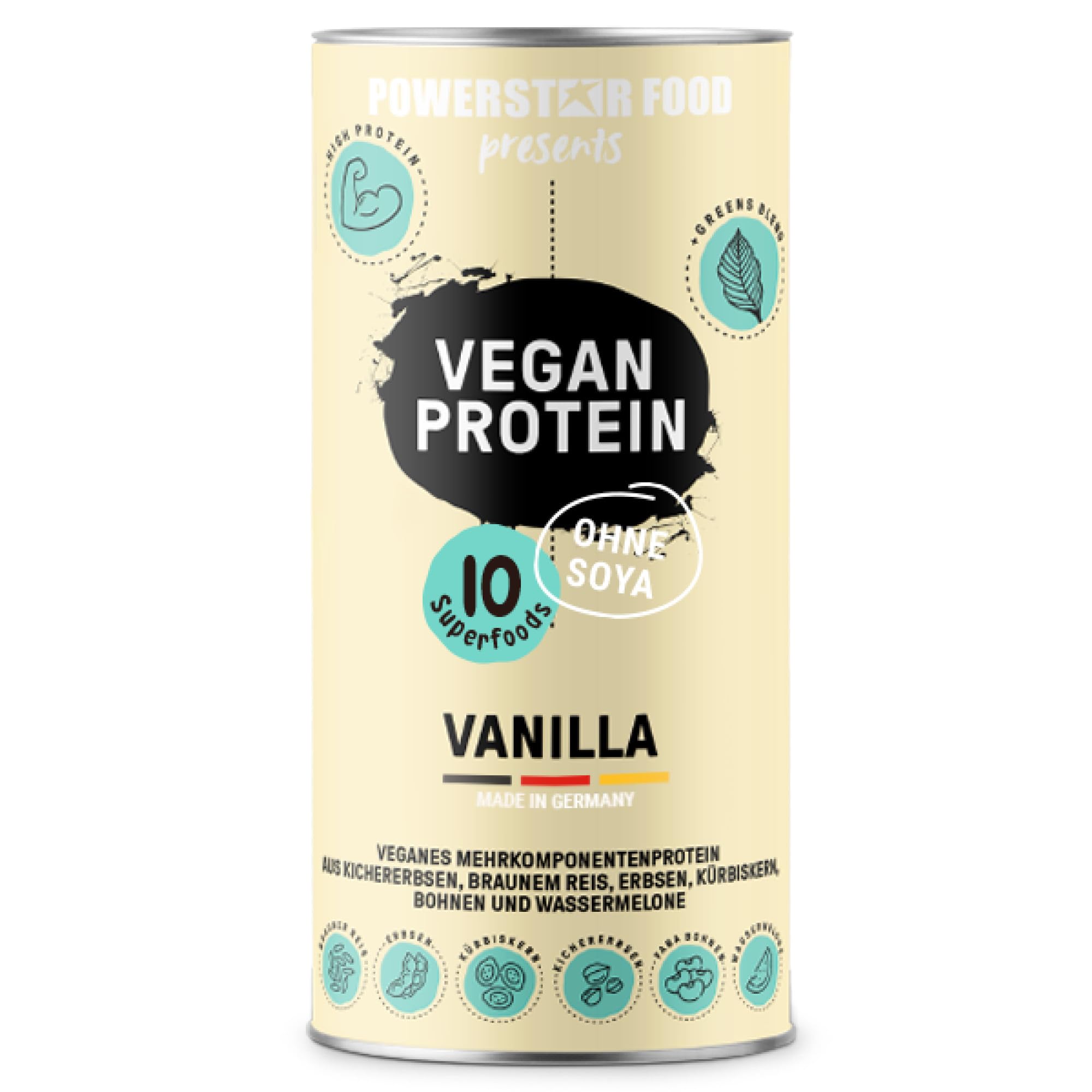 Powerstar VEGAN PROTEIN Powder 500g - Soy-Free Plant-Based Protein with 10 Superfoods | Multi-Component Muscle Building Supplement | Made in Germany | Vanilla Flavor | Perfect for Post-Workout Recovery & Vegan Fitness Nutrition