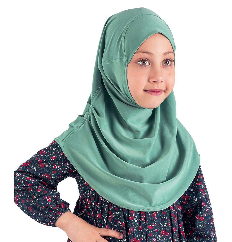 Girl's Simple One Piece Hijab - Small Size, Mint Jade Color - Perfect for School, Prayer & Everyday Wear