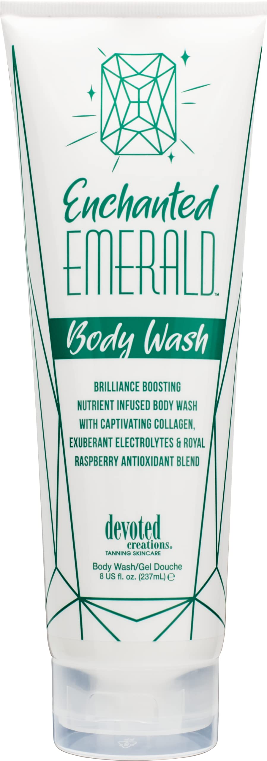 Devoted Creations Enchanted Emerald Body Wash - Nutrient-Rich Collagen Body Wash with Electrolytes & Raspberry Antioxidants (8 oz) | Hydrating & Brightening Shower Gel for Glowing Skin | Perfect for Daily Use & Spa Days