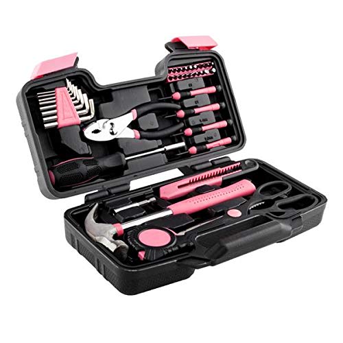 39-Piece Pink Tool Kit - Complete Home Repair & DIY Hand Tool Set for Women, Perfect for Household Fixes, Crafting, and Small Projects