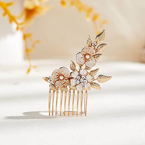 AW BRIDAL Rhinestone Hair Comb for Wedding & Bridesmaids - Gold