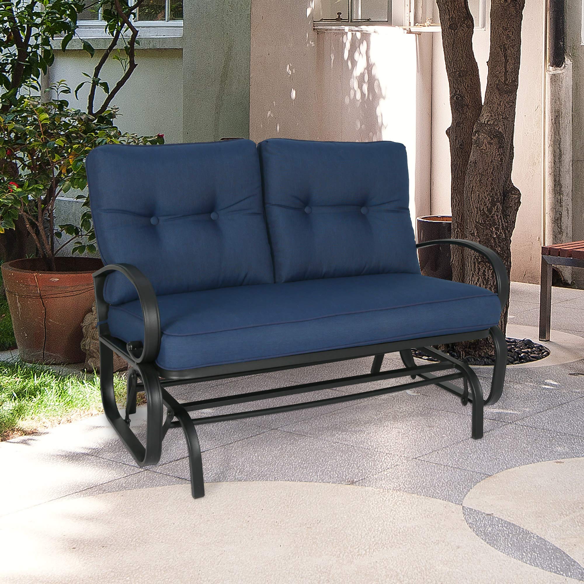 **Outdoor Patio Glider Bench Swing Chair - Comfortable Rocking Loveseat with Cushions (Navy Blue) - Perfect for Garden, Backyard, and Porch Relaxation**