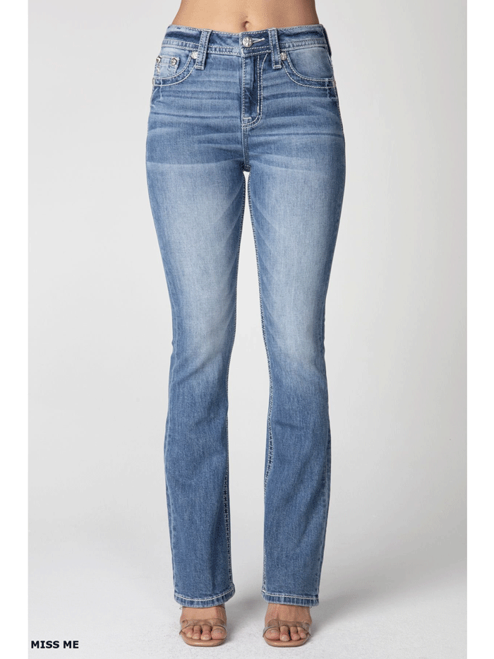 Miss Me H3636B106 Women's High Rise Bootcut Jeans in Light Blue - Perfect for Casual Wear, Work & Night Out