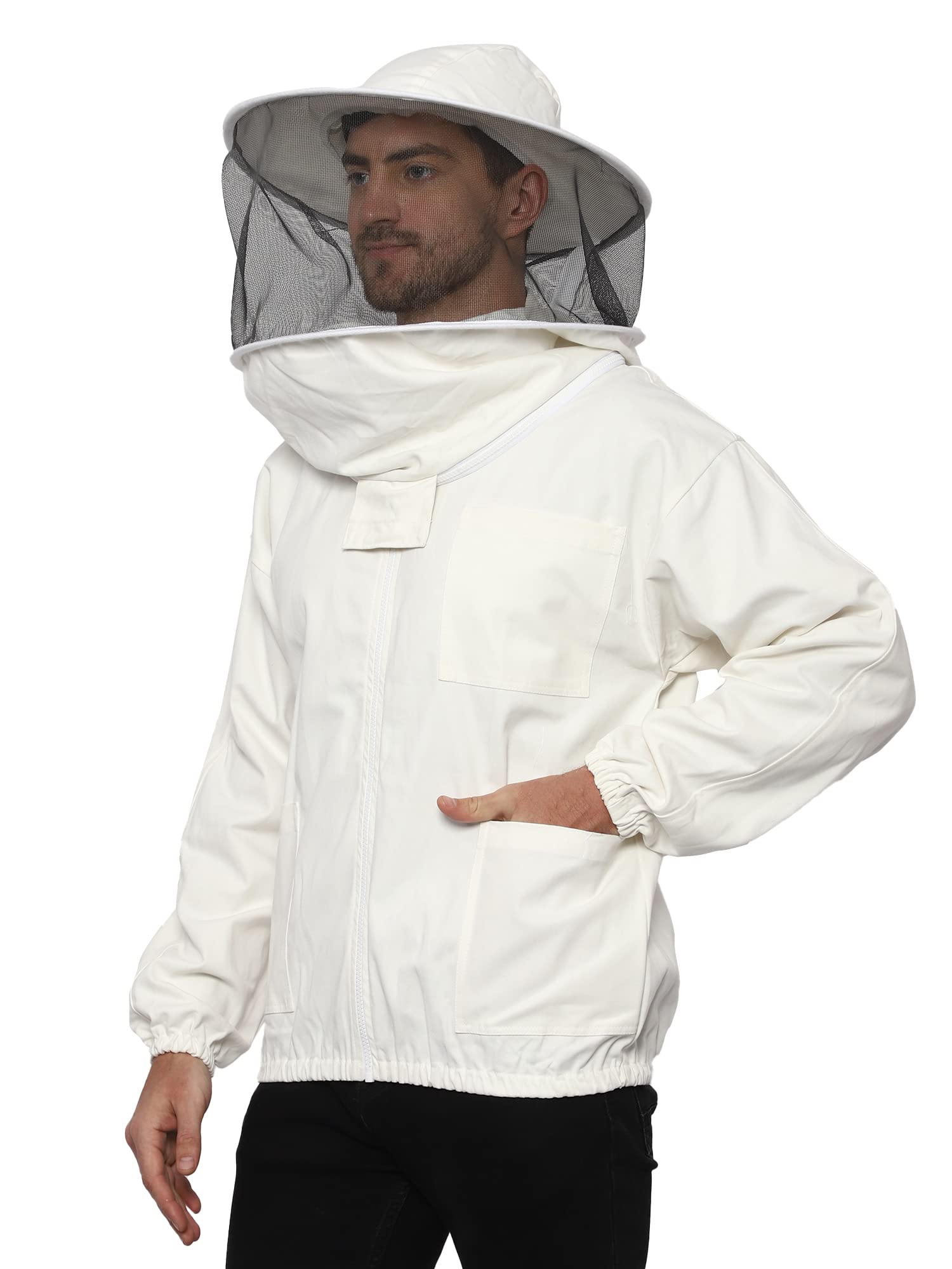 Stingless Beekeeping Jacket with Round Hood – 100% Cotton Beekeeper Suit – Best Bee Protection Wear with Zipper (8XL) – Ideal for Professional Beekeepers & Hobbyists