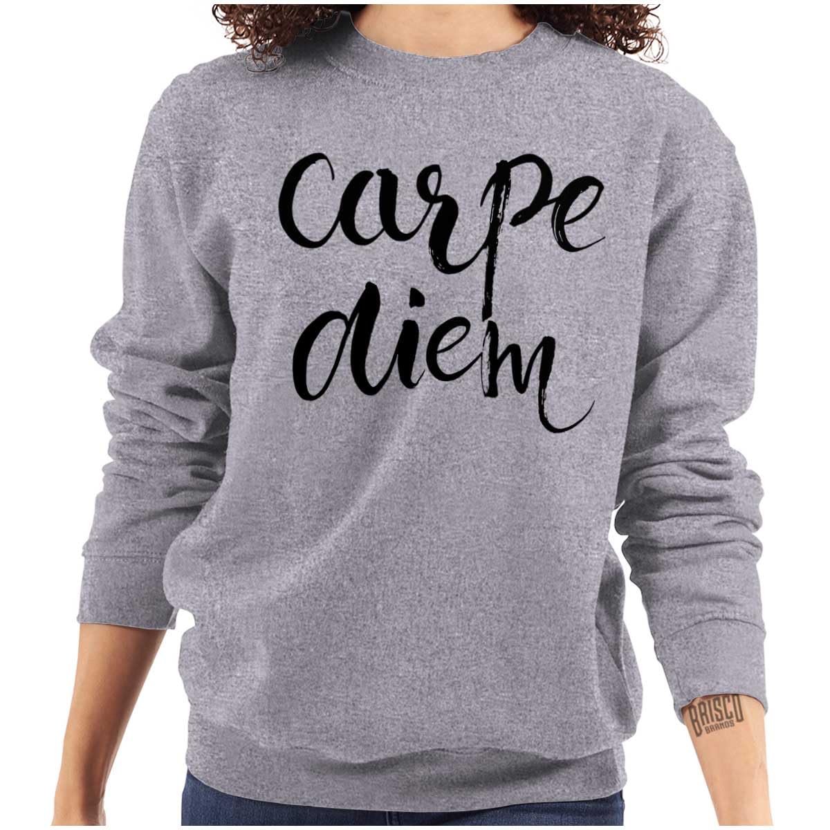 Brisco Brands Carpe Diem Seize The Day Inspirational Women's Crewneck Sweatshirt - Comfortable Casual Wear for Everyday Motivation