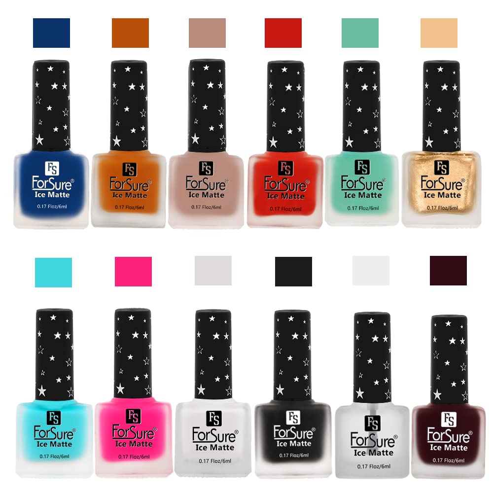 ForSure® Ice Matte Nail Polish Set - 12 Piece Multicolor Nail Paint Combo (FSMNP_03) | Long Lasting & Quick Dry | Perfect for Manicure, Pedicure, Nail Art & Salon Use