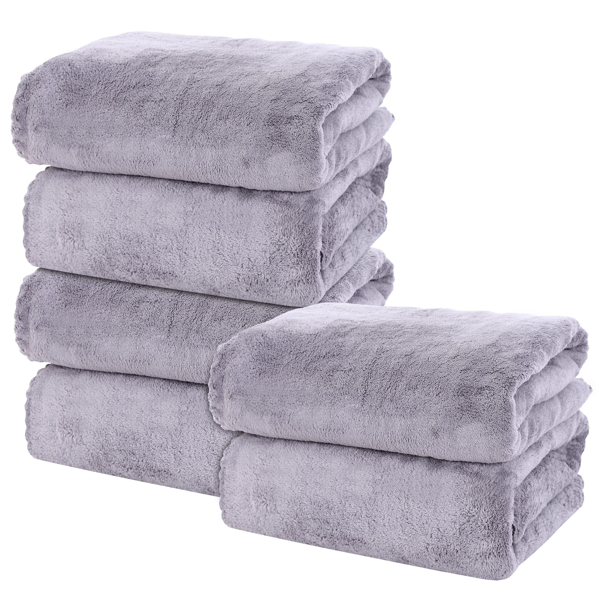 MOONQUEEN 6 Pack Premium Quick Dry Microfiber Bath Towels - Super Absorbent Coral Velvet Towel Set for Bathroom, Gym, Yoga, Spa & Beach - Soft Luxury Towels for Shower, Swimming & Sports (Grey)