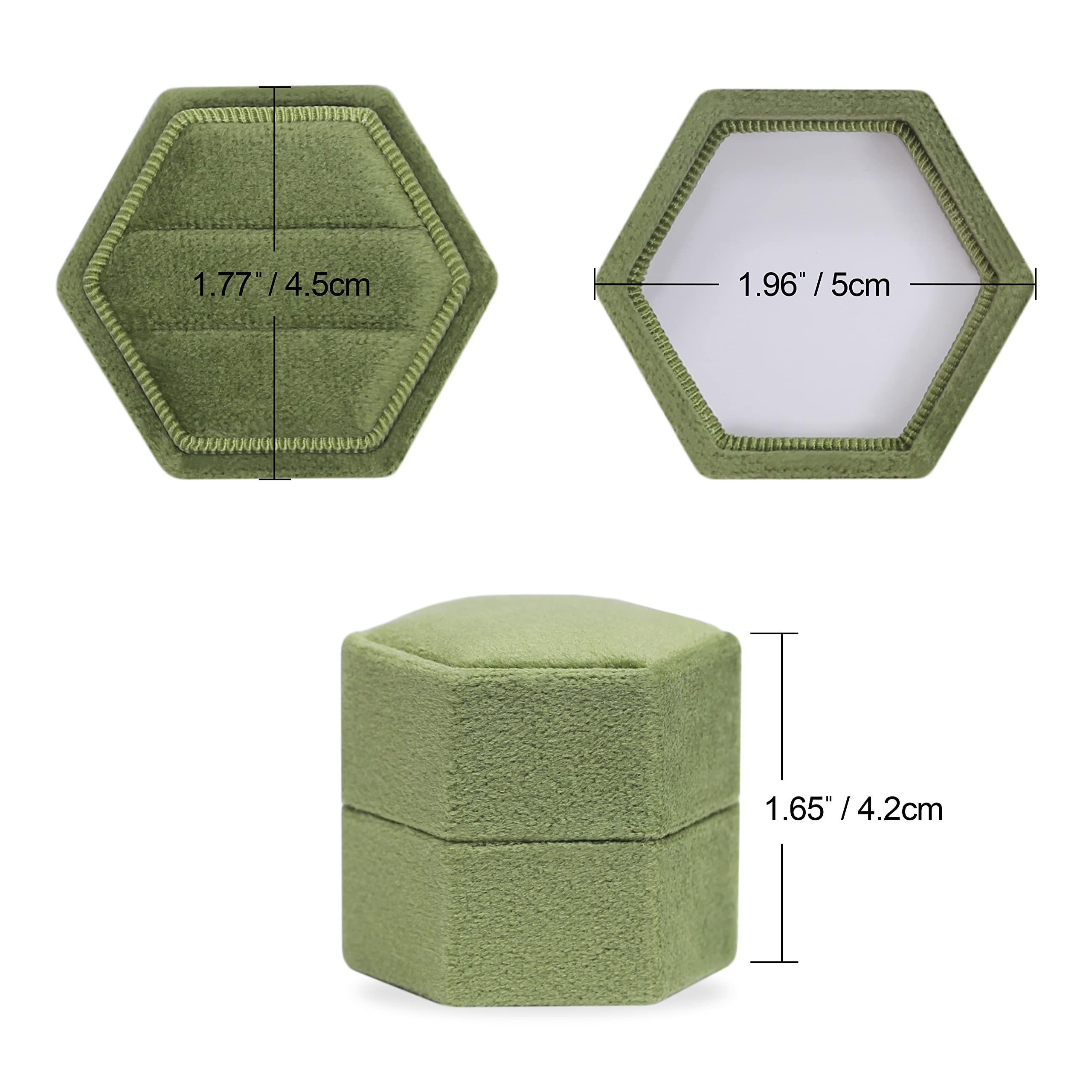 Hexagon Velvet Jewelry Ring Box - 2 Slots Engagement Ring Holder with Detachable Lid for Wedding Proposal & Ceremony (Olive Green) | Perfect for Engagement Gifts, Wedding Accessories & Romantic Surprises