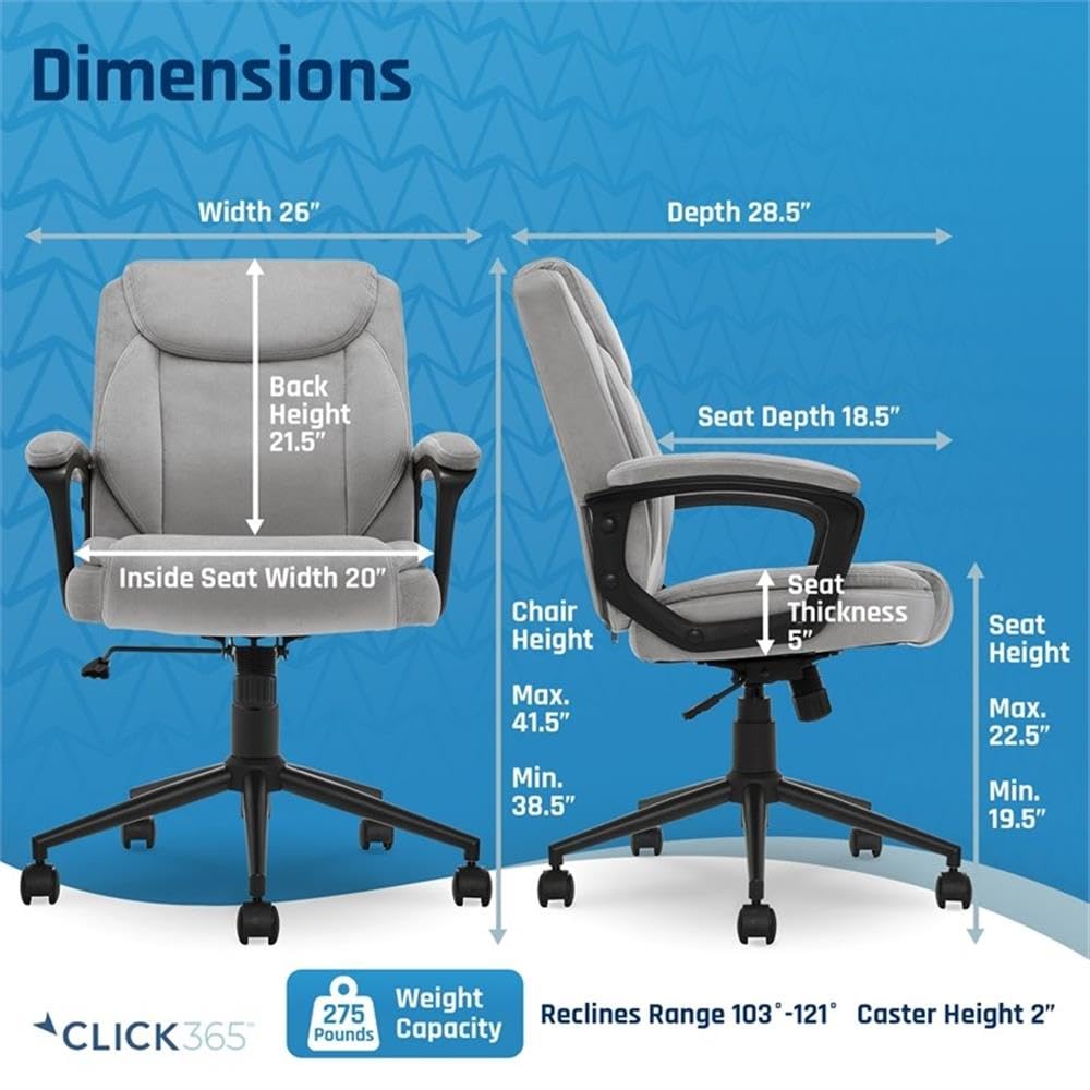 Ergonomic Fabric Swivel Desk Chair - Adjustable Height, Lumbar Support & Breathable Mesh Back - Gray Home Office Chair (CCHR10001C) for Work, Gaming & Study Comfort
