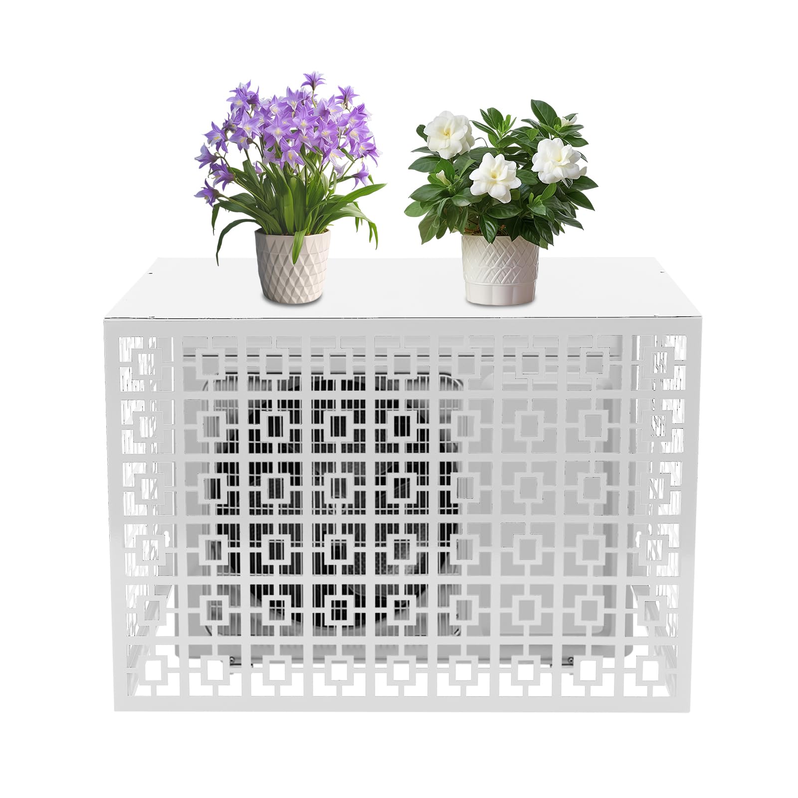 Free Standing White Metal Air Conditioner Privacy Fence Screen for Outdoor AC Units - 43.3” x 21.6” x 31.5” - Perfect for Enclosing Pool Equipment & Hiding 2-3 AC Units - Great for Backyard, Patio & Home Exterior Decoration