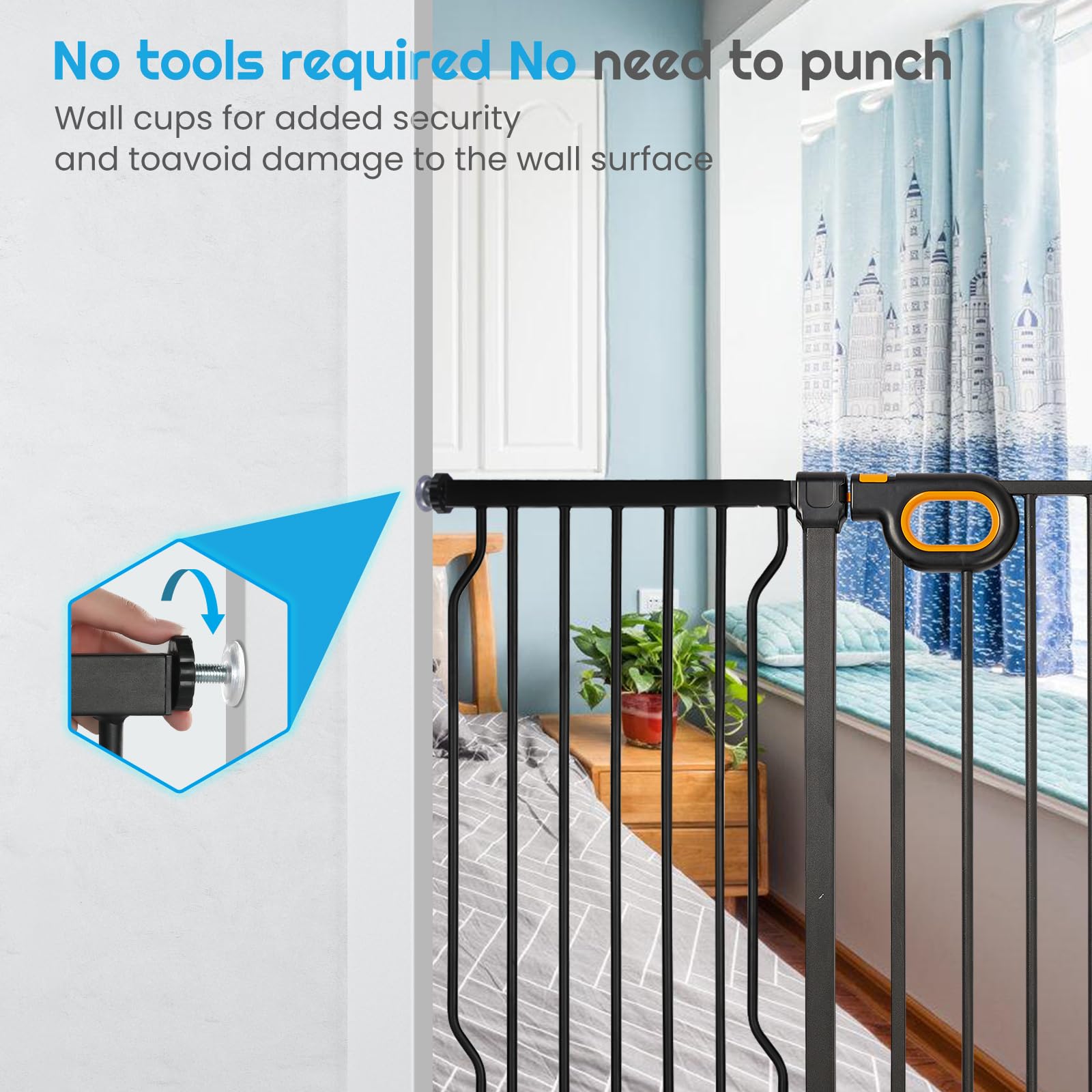 Owlie Extra Wide Adjustable Baby & Pet Safety Gate (57-66 Inch) - Pressure Mounted for Stairs, Doorways - 30.5