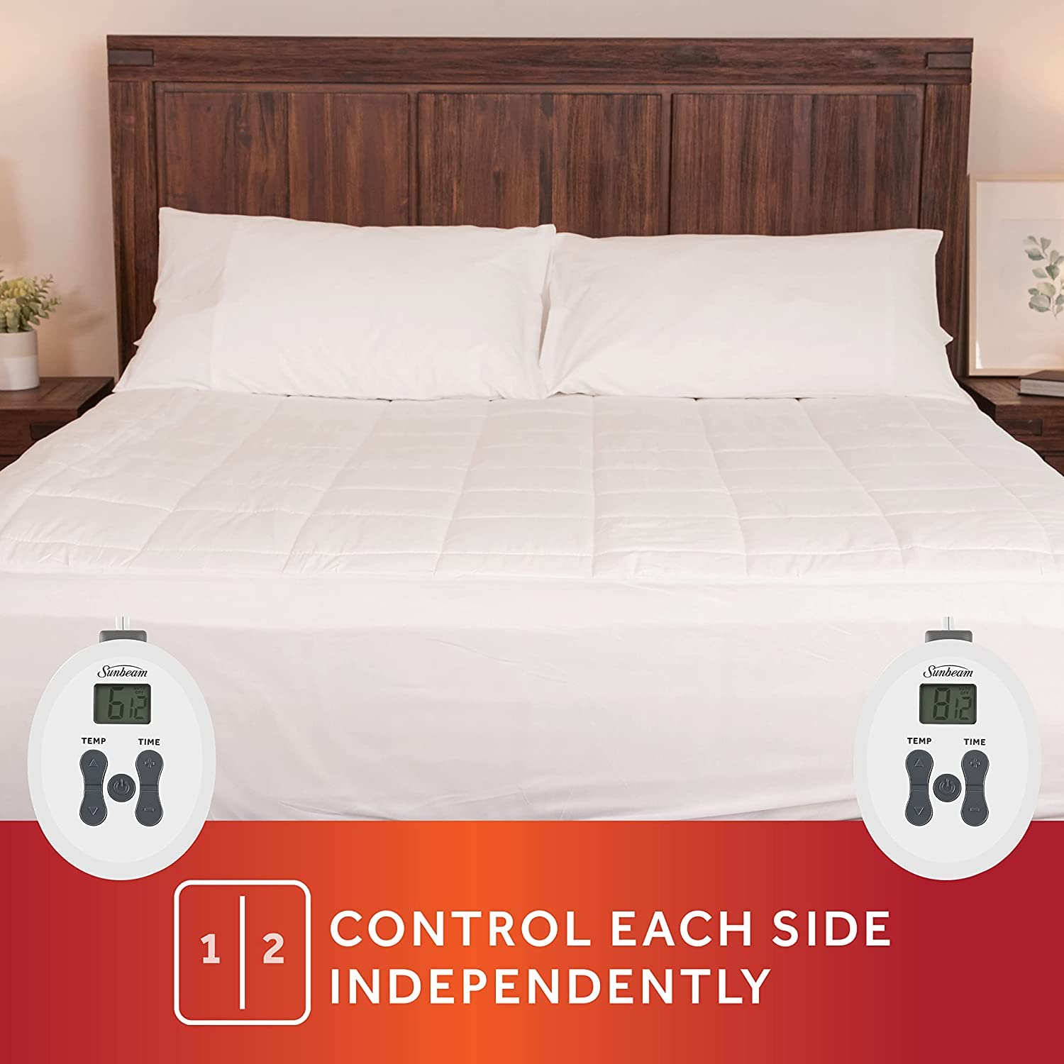 Sunbeam King Premium Electric Heated Mattress Pad with Dual Controls - 20 Heat Settings, 100% Cotton Top - Queen Size Warming Bed Pad for Cold Winter Nights & Arthritis Pain Relief