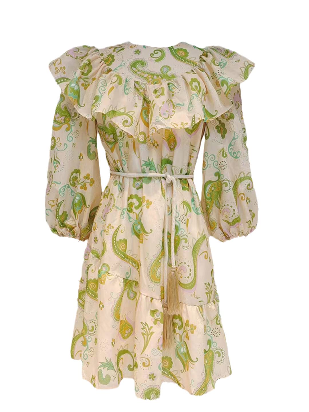 Vintage Floral Print Women's Mini Dress with Round Neck & Ruffle Sleeves - Perfect for Spring Outfits, Casual Wear & Date Nights