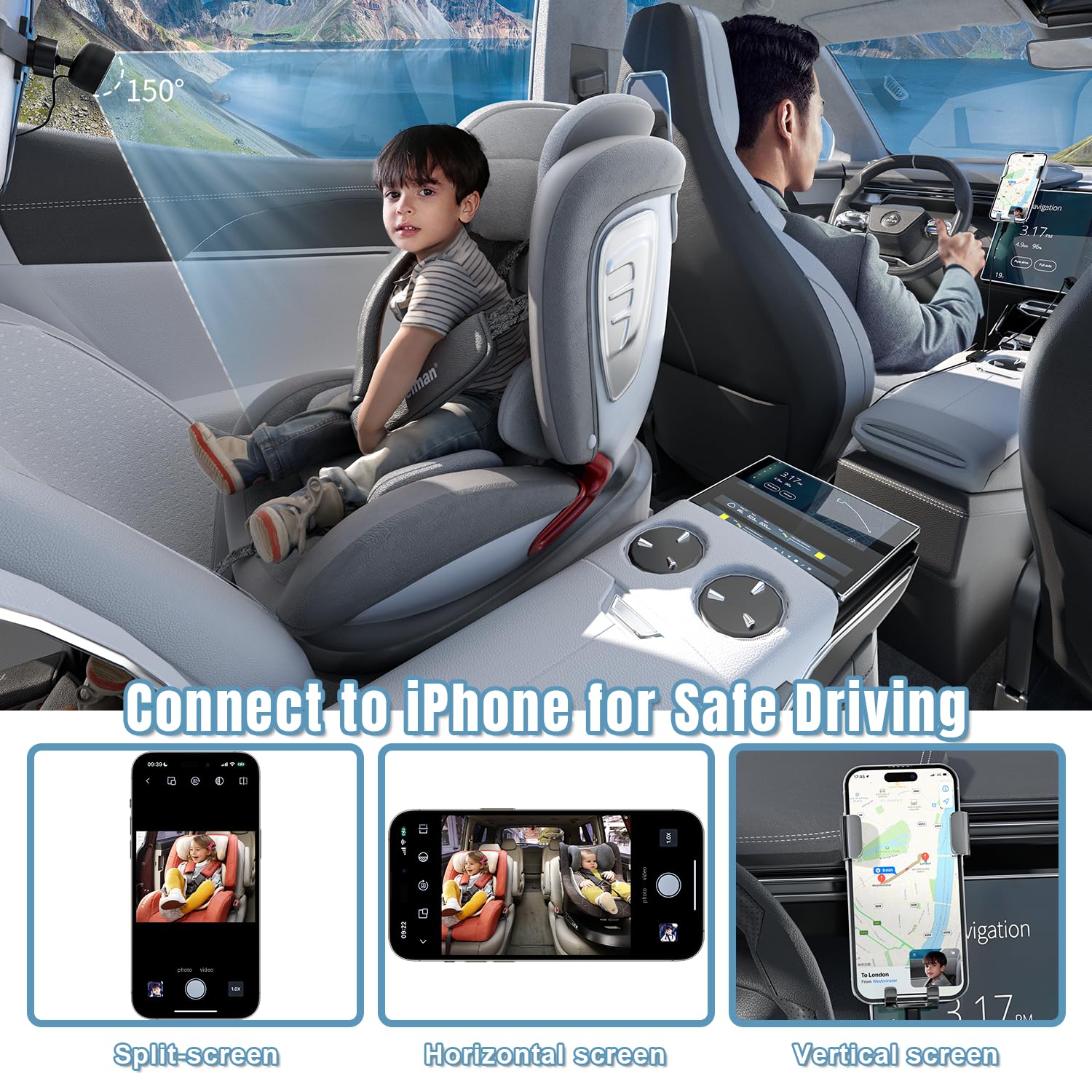 CIMELR HD 1080P Baby Car Camera with Night Vision - 360° Rotatable Rear View Mirror Monitor for iPhone - Easy Installation for Safe Driving & Baby Monitoring in Car