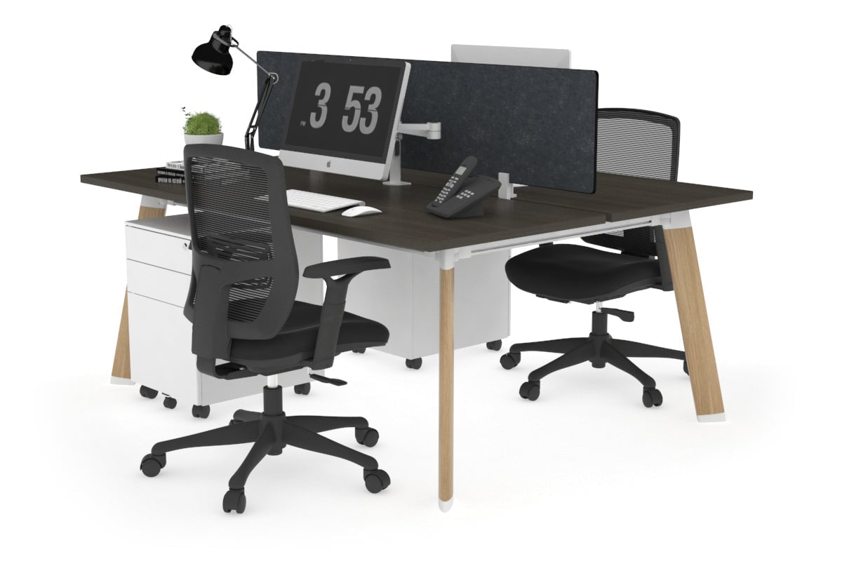 2 Person Workstation with Wood Imprint Frame - 1400L x 700W - Perfect for Office Collaboration & Home Workspaces