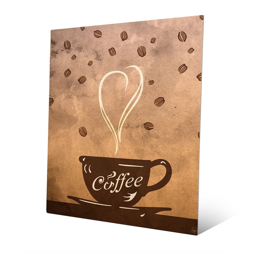 Brown Watercolor Coffee Beans Wall Art Print - Heart Steam Metal Decor for Kitchen, Cafe & Office