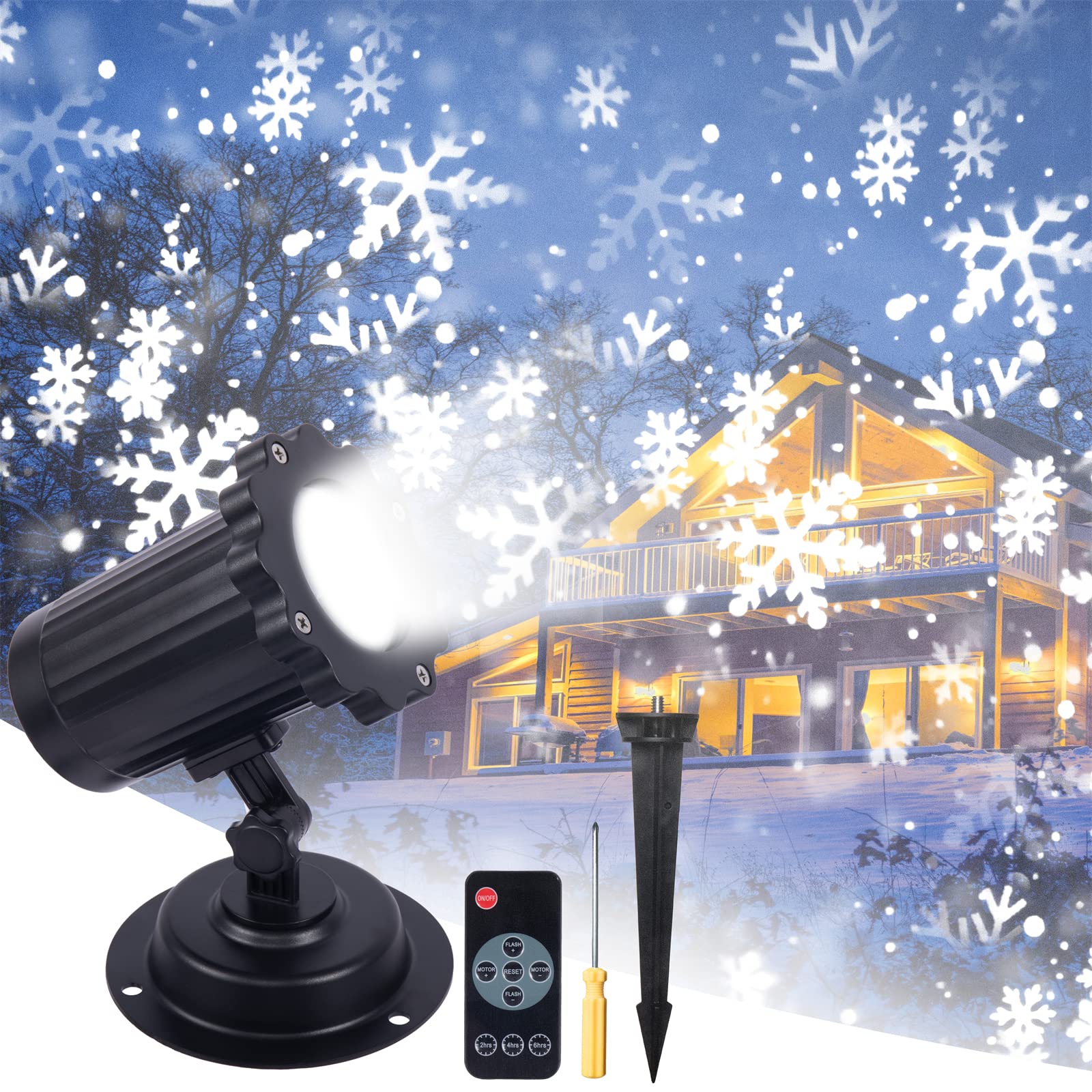 Biger HD Snowflake Projector Lights Outdoor - Waterproof White Snowfall Lights with RF Remote & Timer, Christmas Holiday Wedding Party Decoration - Perfect for Landscape, Garden, Patio, and Indoor Festive Decor
