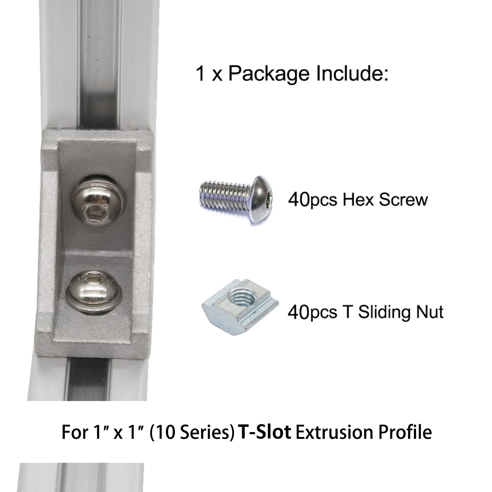 1010 Series Aluminum Extrusion Fastener Kit - 40pcs T-Slot Nuts, Hex Screws & Hardware for 1