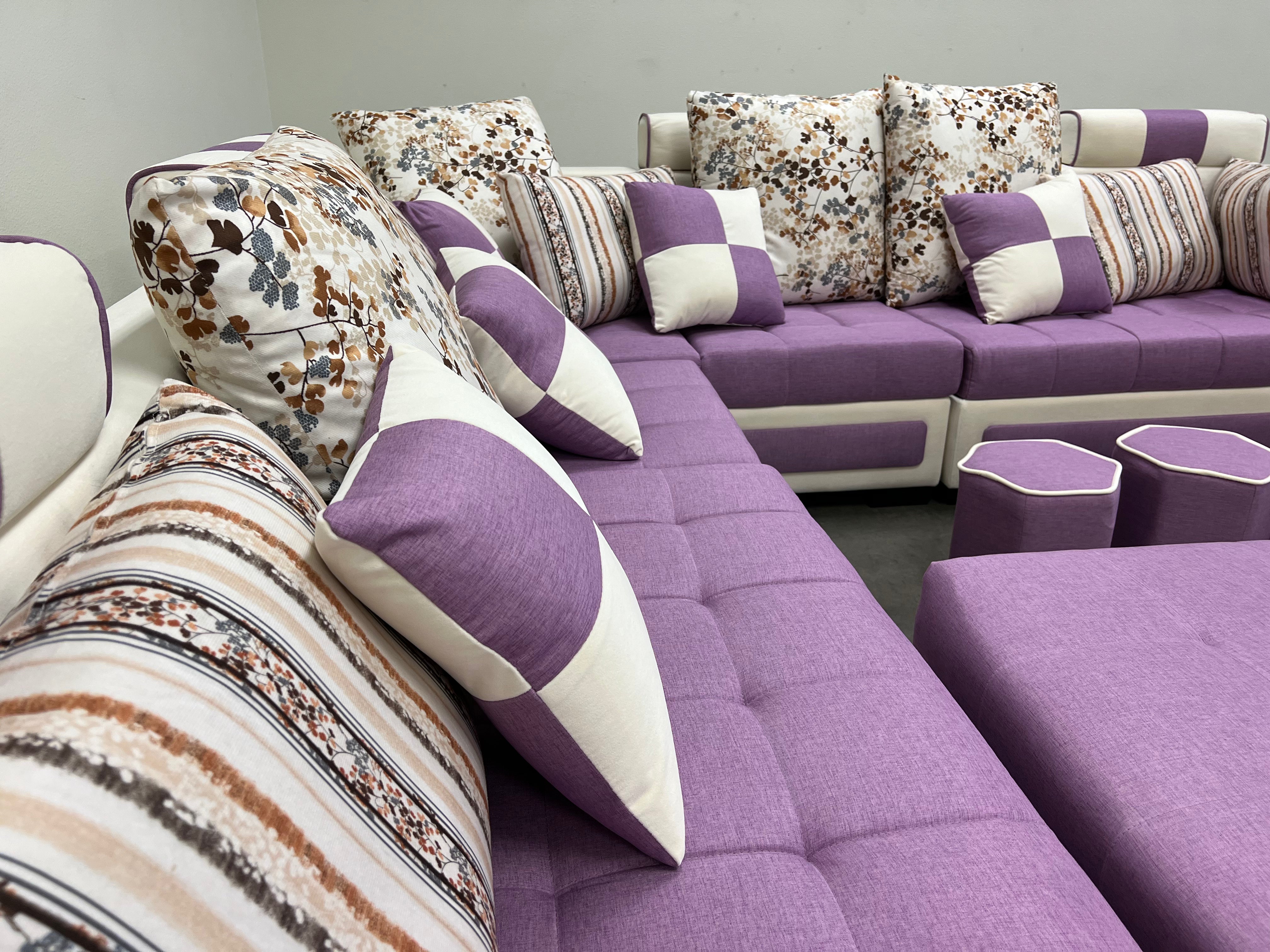 Selena Purple & White Modular Tufted Sectional Sofa - Modern L-Shaped Living Room Couch with Reversible Chaise for Home, Apartment & Office Lounge