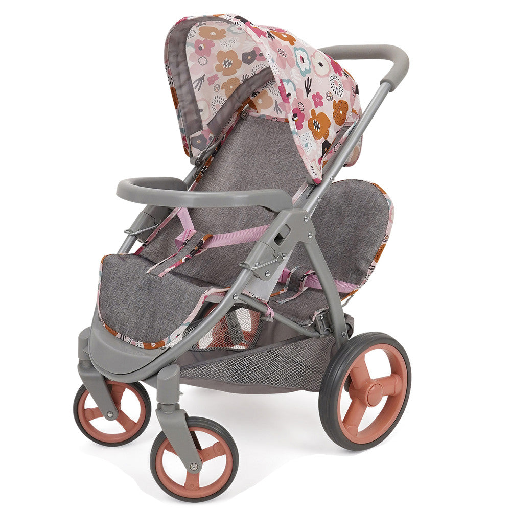 509 Crew Mabelle Duo Twin Doll Stroller - Melange Flora Print, Double Baby Doll Stroller for Ages 3+ | Perfect for Pretend Play, Outdoor Walks & Sibling Bonding