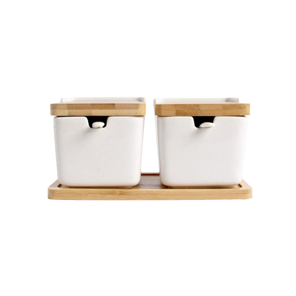 2-Pack Japanese-Style Bamboo Condiment Storage Containers - Salt and Pepper Shakers, Spice Jars with Lids - Perfect for Kitchen, Dining Table, and Restaurant Use
