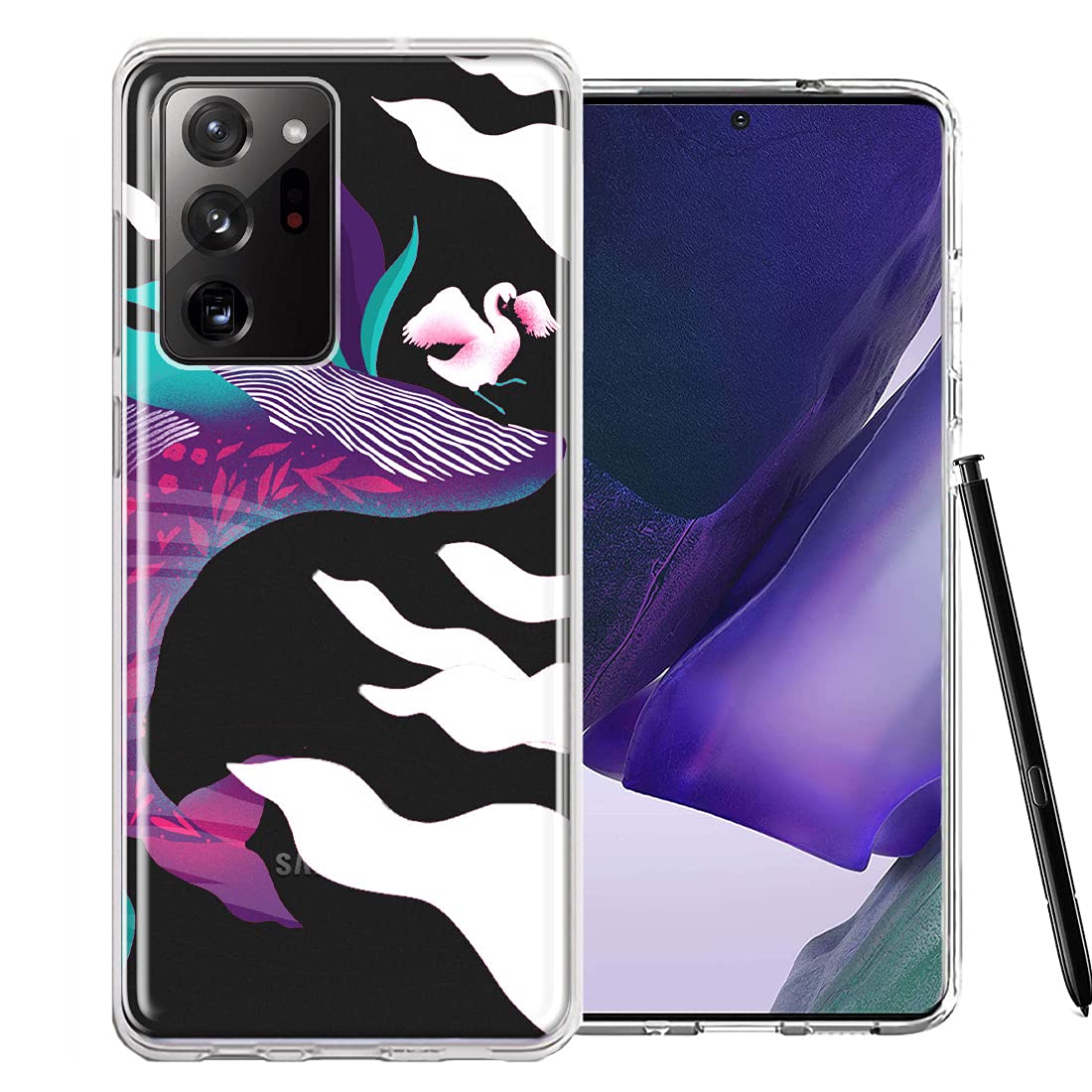 Samsung Galaxy Note 20 Ultra Case - Mystic Floral Whale Design Double Layer Protective Phone Cover for Women & Men | Perfect for Daily Use, Travel, and Work Protection