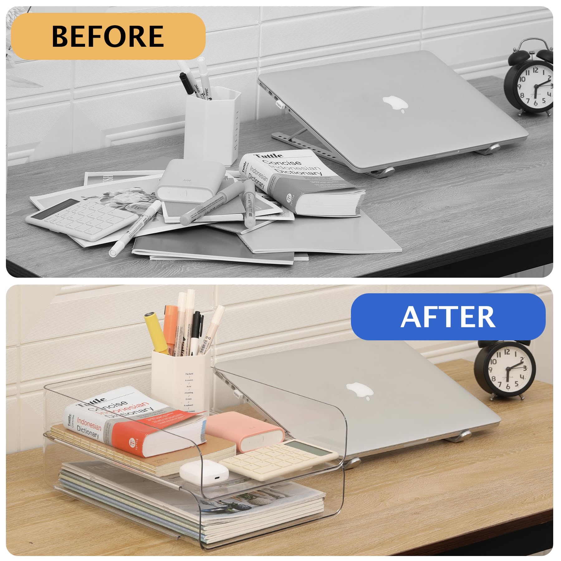 2-Pack Clear PET Desk Letter Trays - Stackable Office Organizer for Notes, Pens & Files | Perfect for Home, Office & School Organization